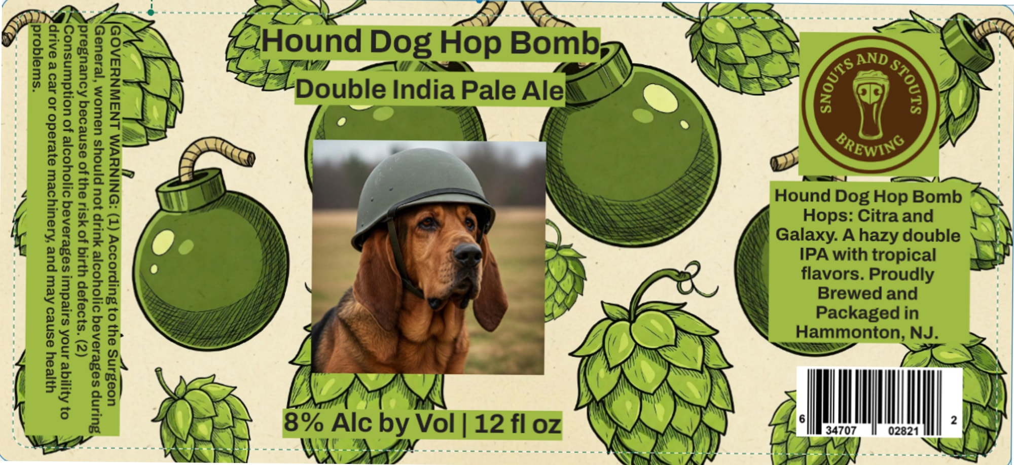 Hound Dog Hop Bomb by Snouts Brewing - beer label