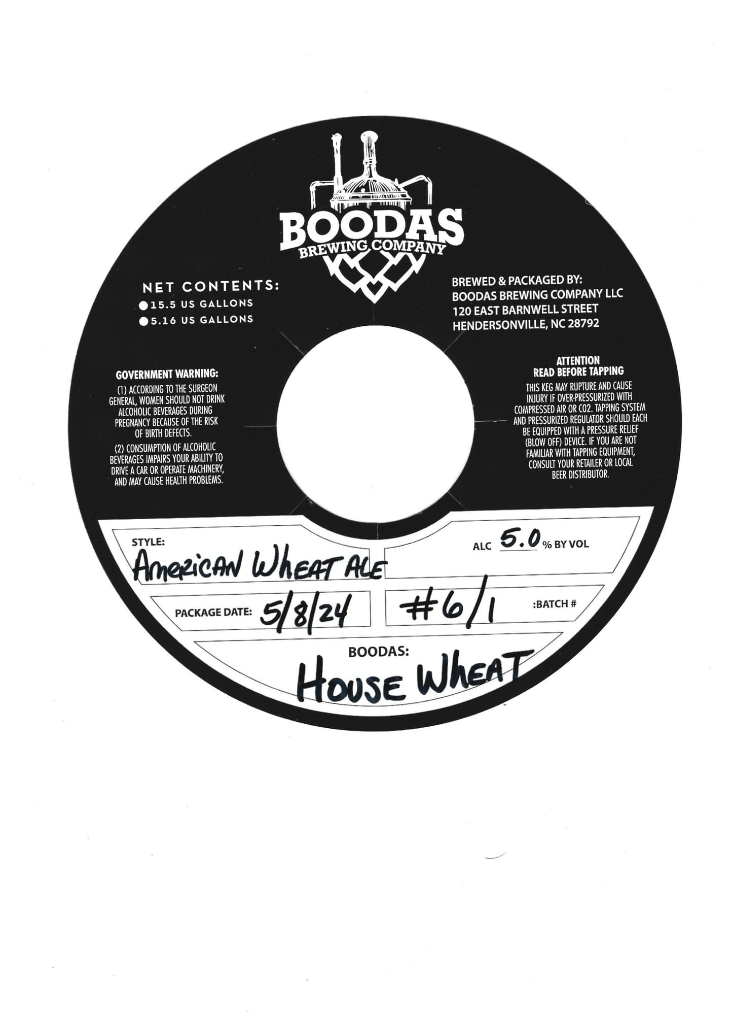 House Wheat by Boodas Brewing Company - beer label