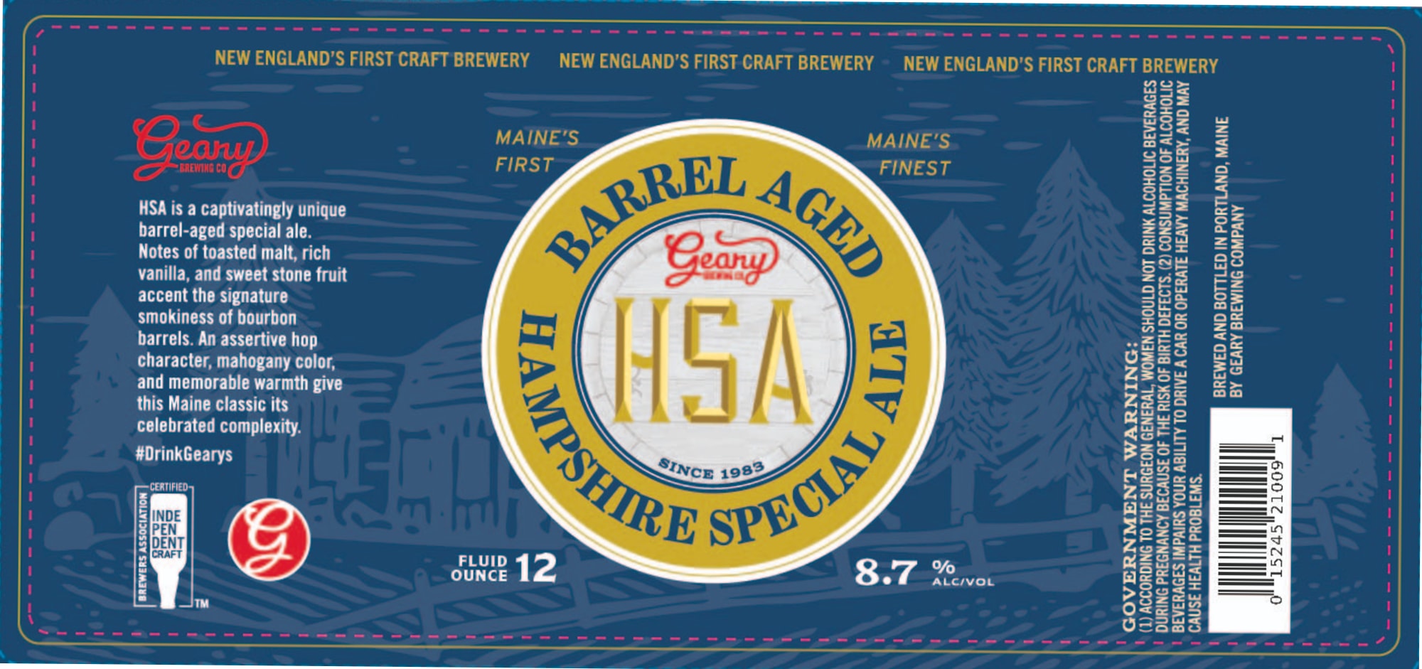 HSA Barrel Aged by Geary Brewing Co. - beer label