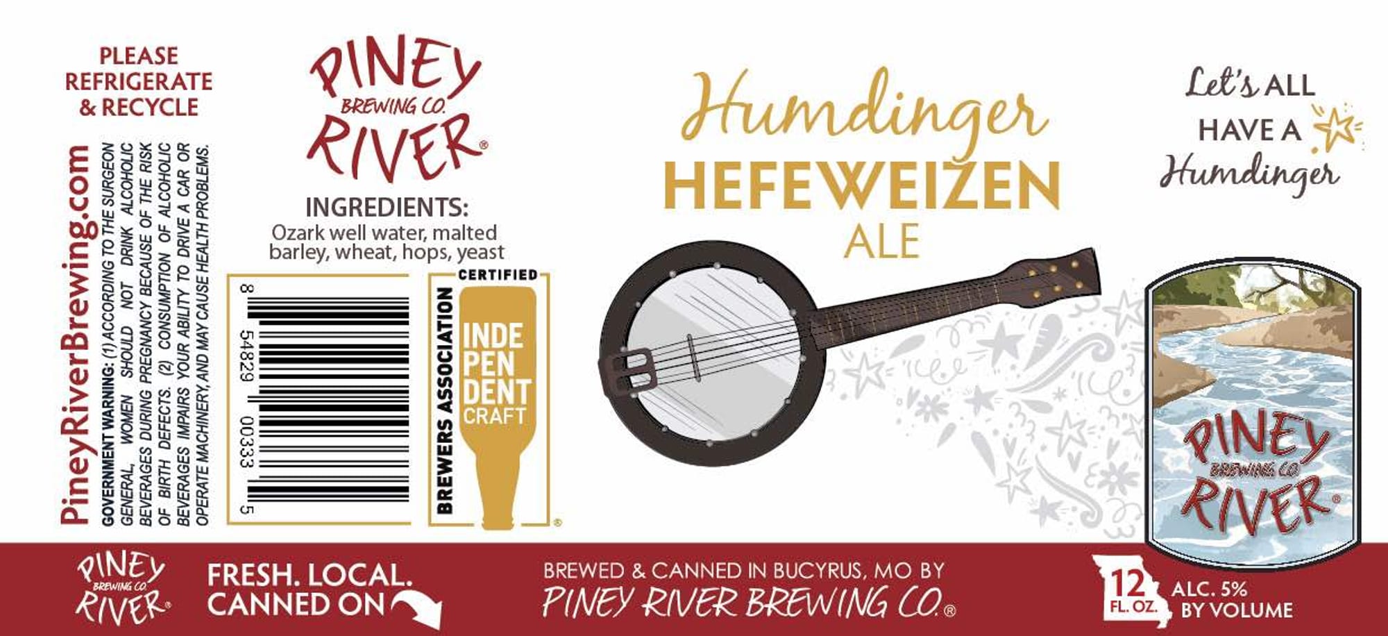 Humdinger Hefeweizen Ale by Piney River Brewing Co. - beer label