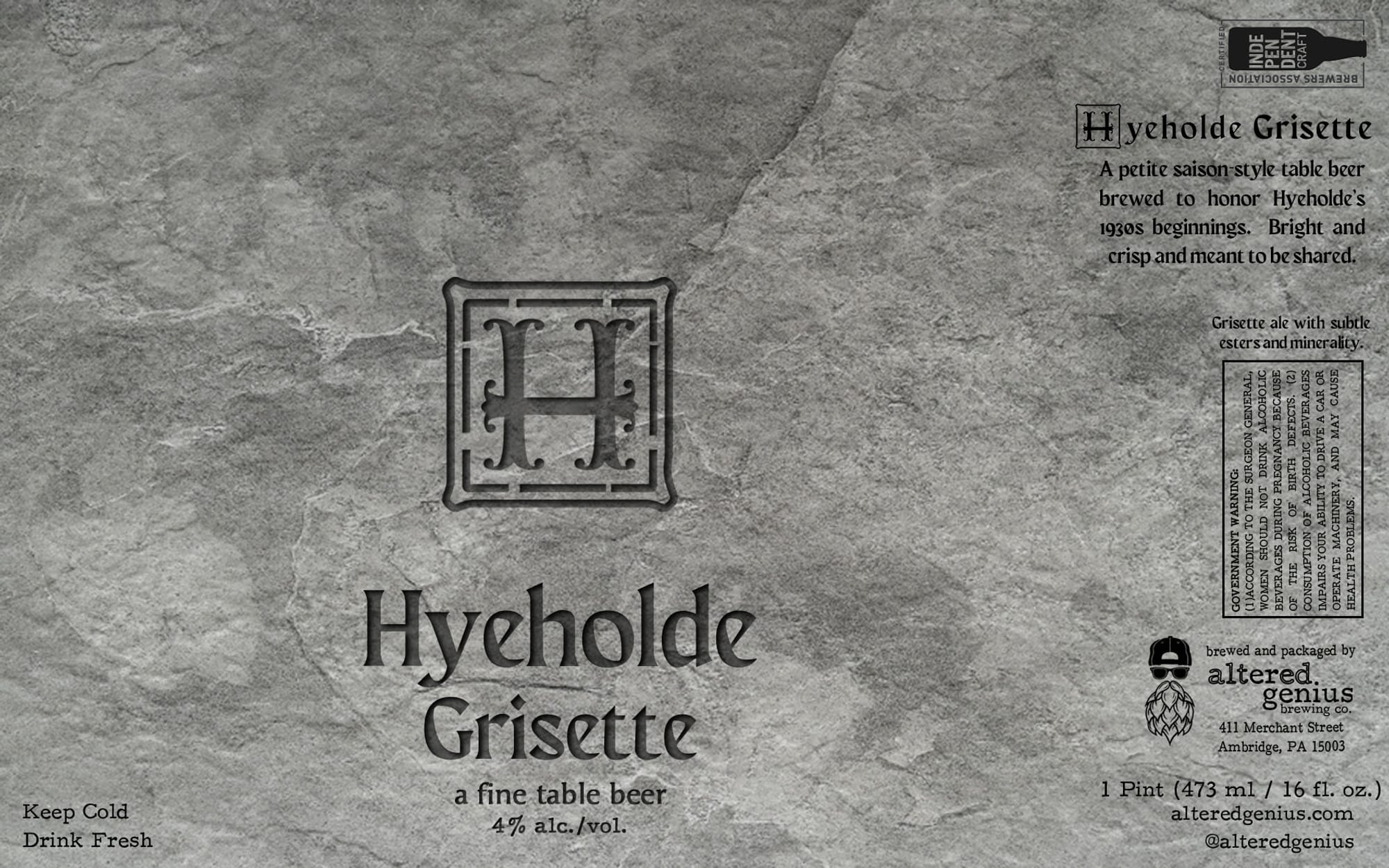 Hyeholde Grisette by altered genius - beer label