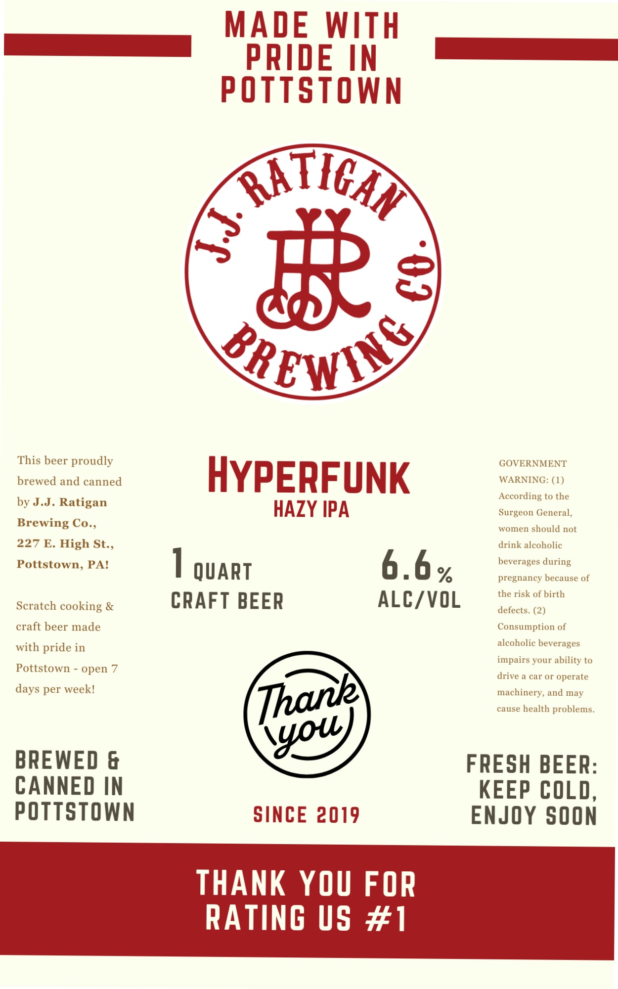 Hyperfunk by J.J. Ratigan Brewing Co. - beer label