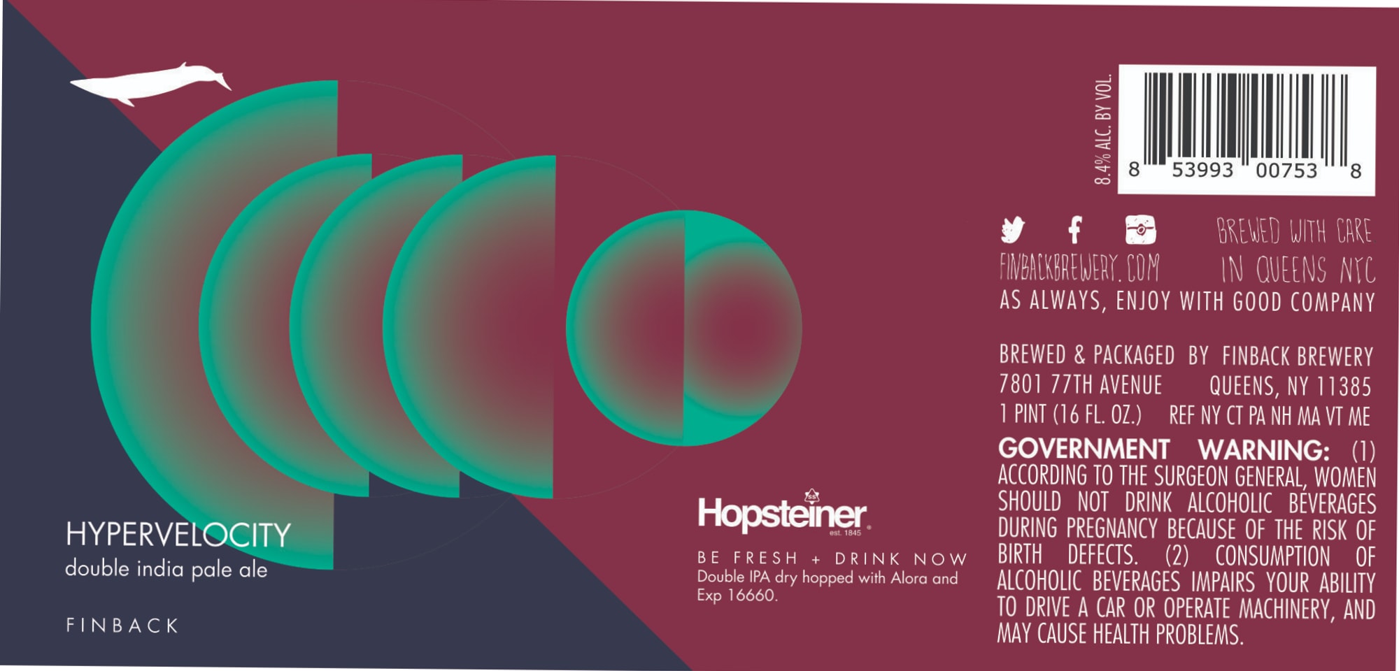 Hypervelocity by Finback Brewery - beer label