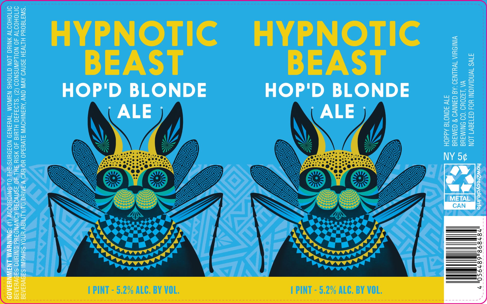 Hypnotic Beast Hop’d Blonde Ale by Central State Brewing - beer label