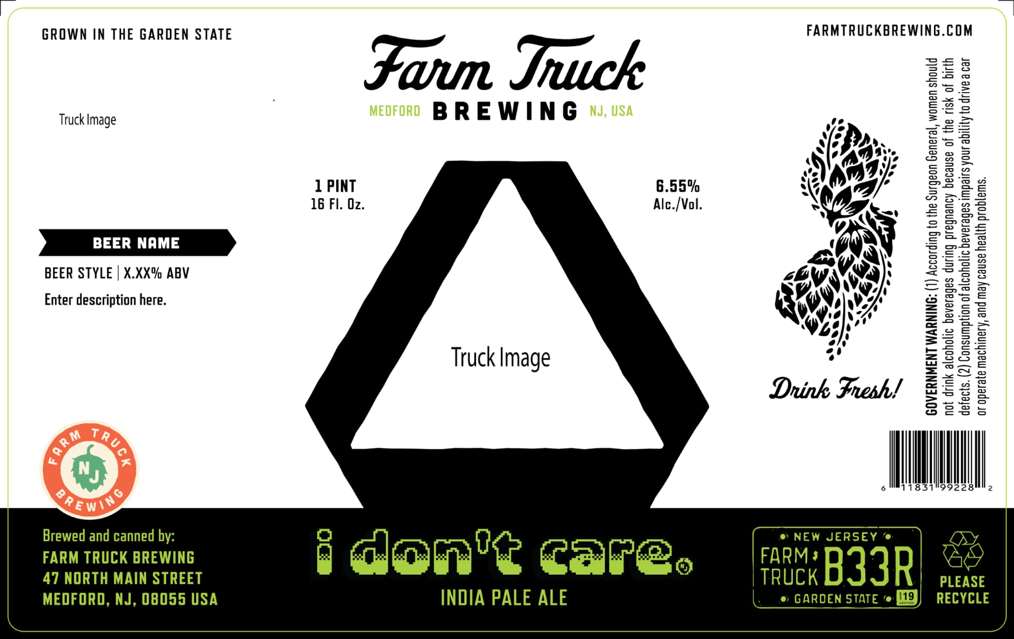 I Don’t Care by Farm Truck Brewing - beer label