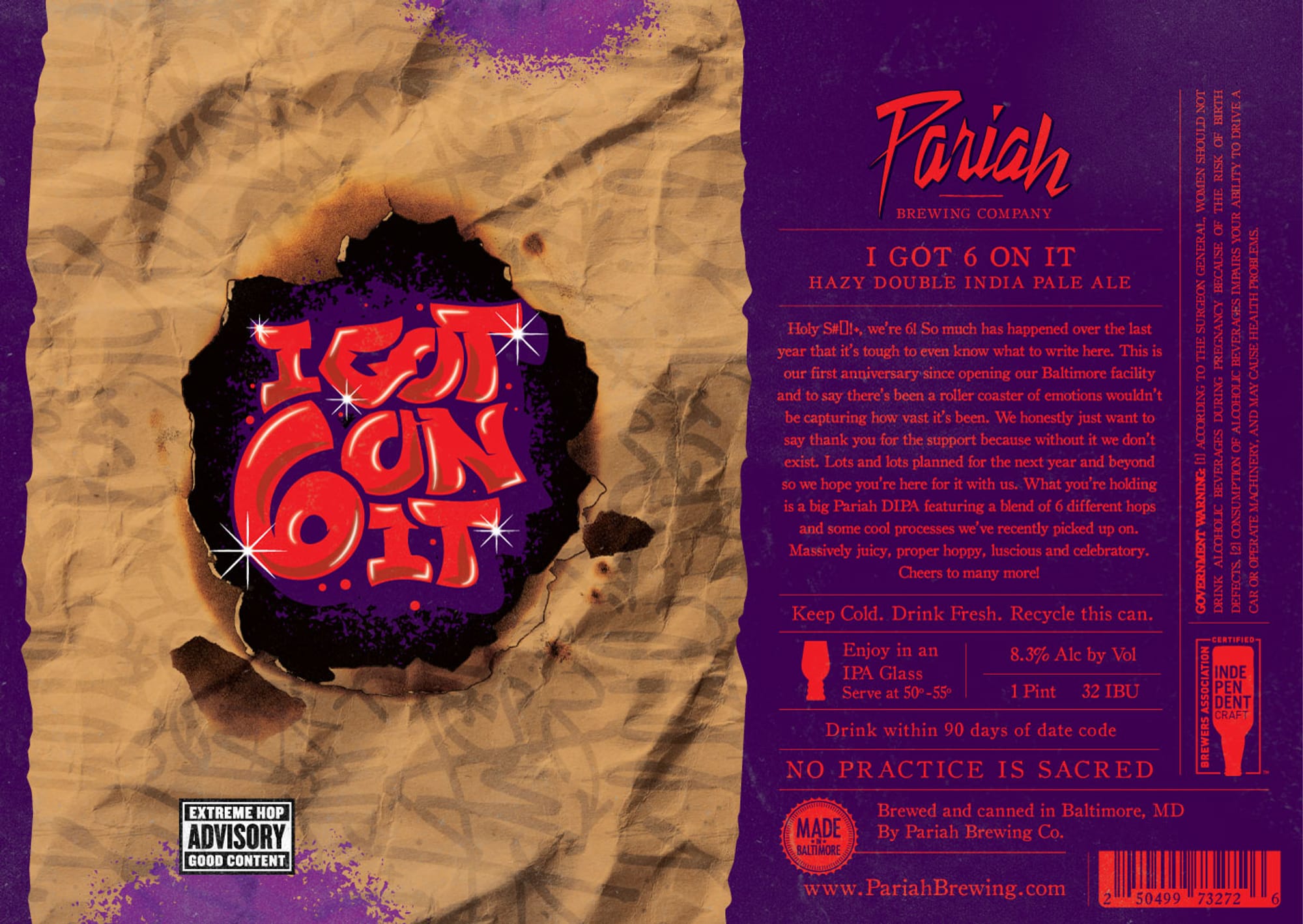 I Got 6 On It by Pariah Brewing Co. - beer label
