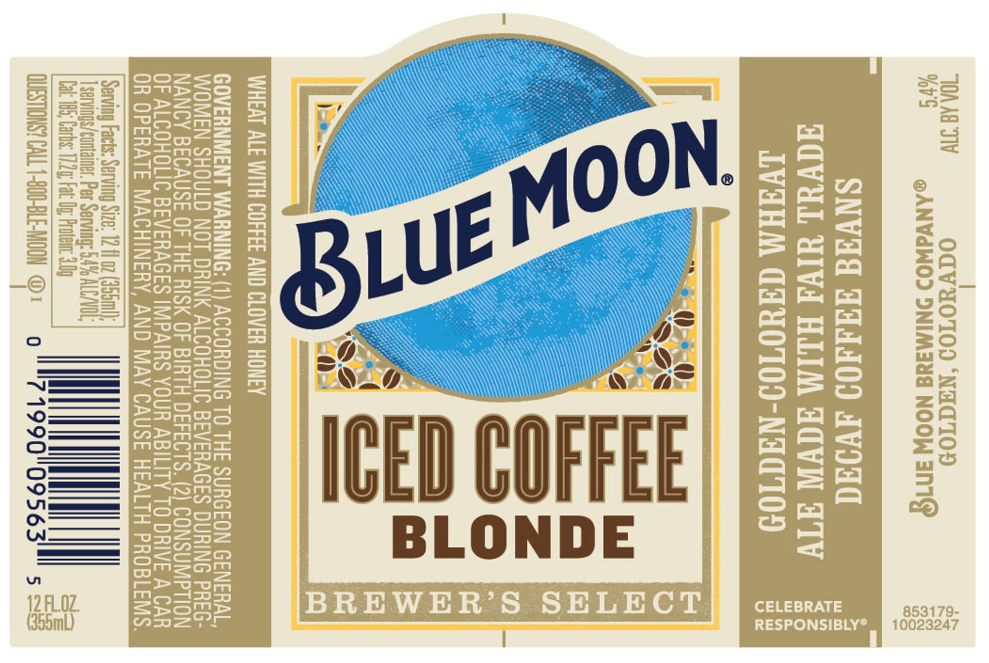 Iced Coffee Blonde by Blue Moon Brewing Company - beer label
