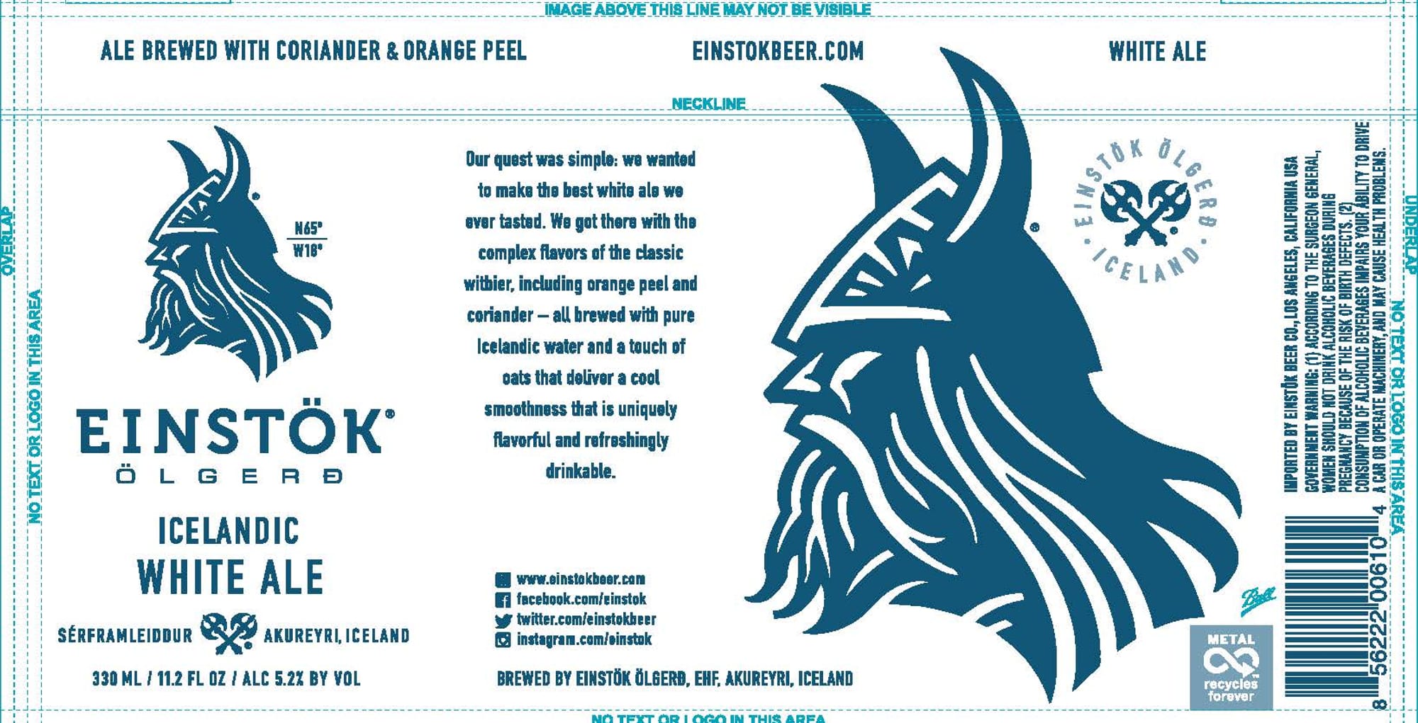 Icelandic White Ale by Einestök Ölgerð - beer label