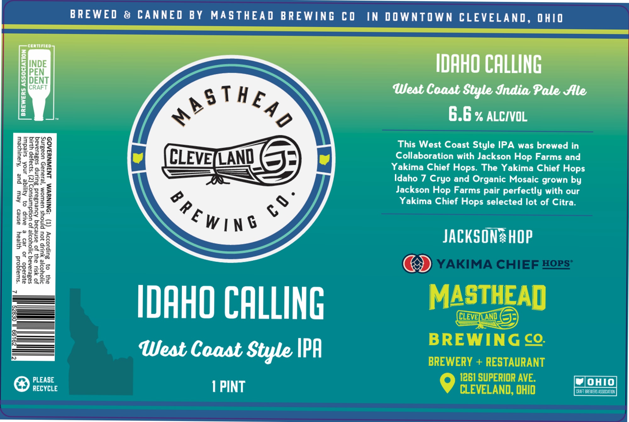 Idaho Calling by Masthead Brewing Co. - beer label