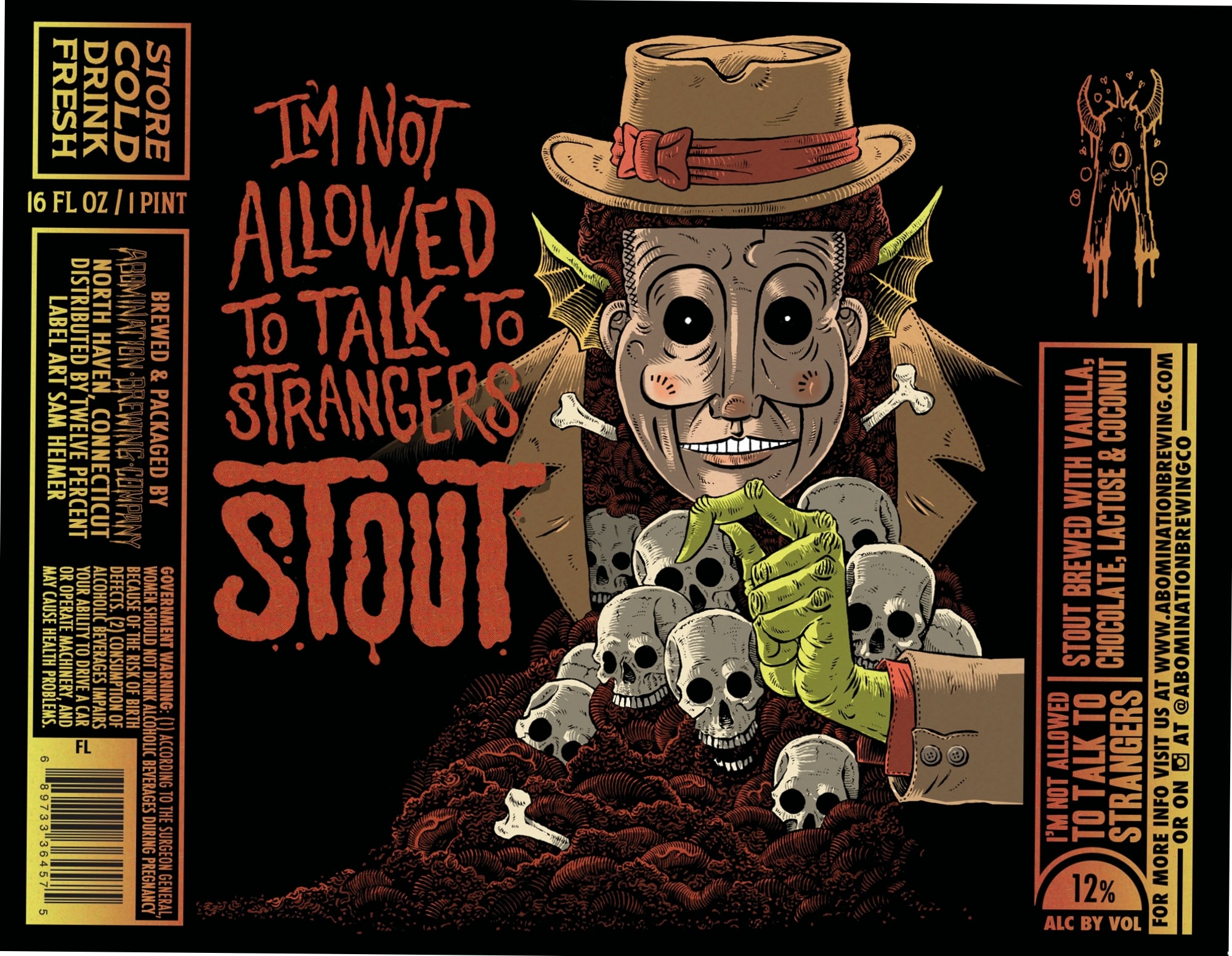 I'm Not Allowed to Talk to Strangers Stout by Abomination Brewing Co. - beer label