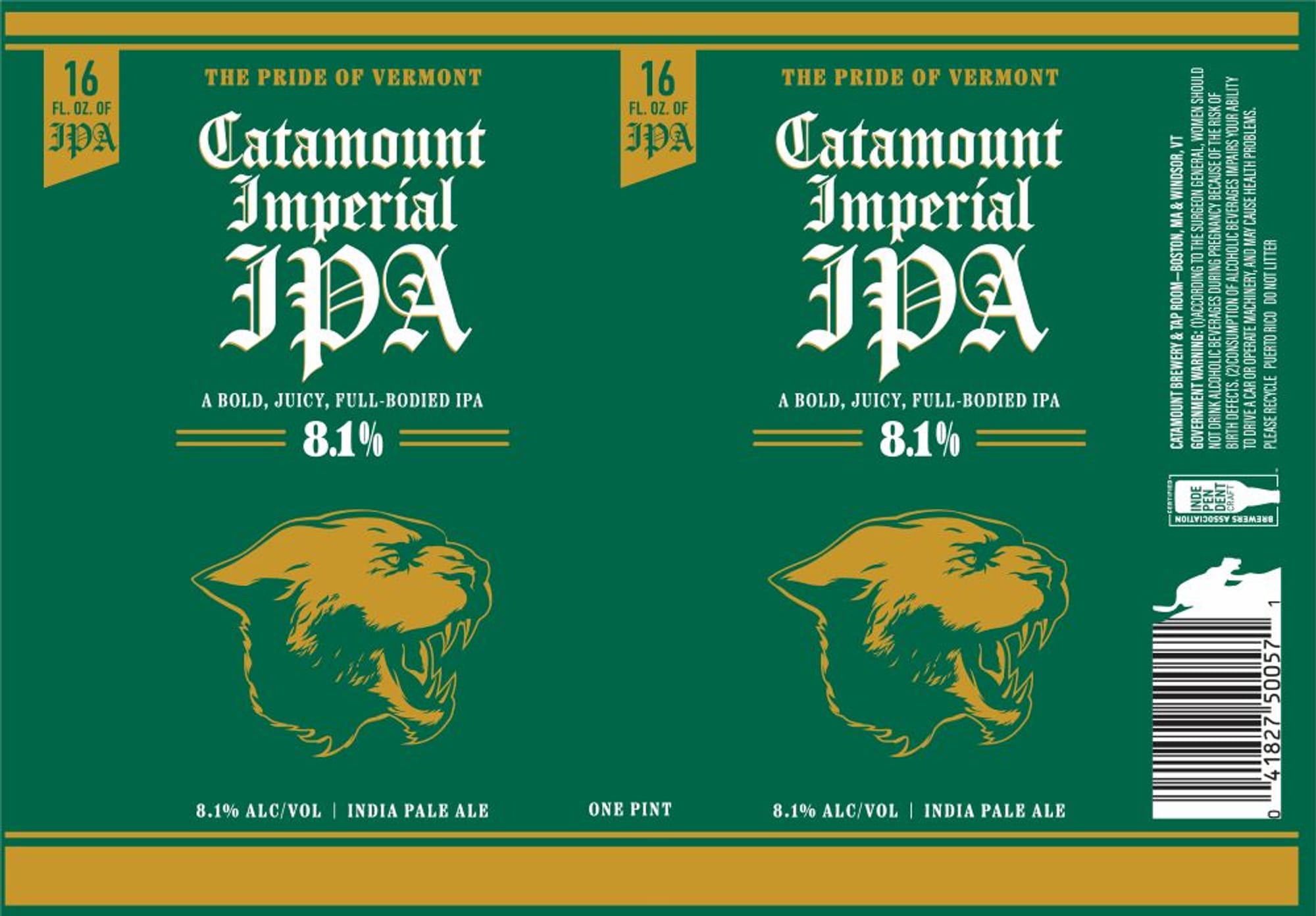 Imperial IPA by Catamount Brewing - beer label