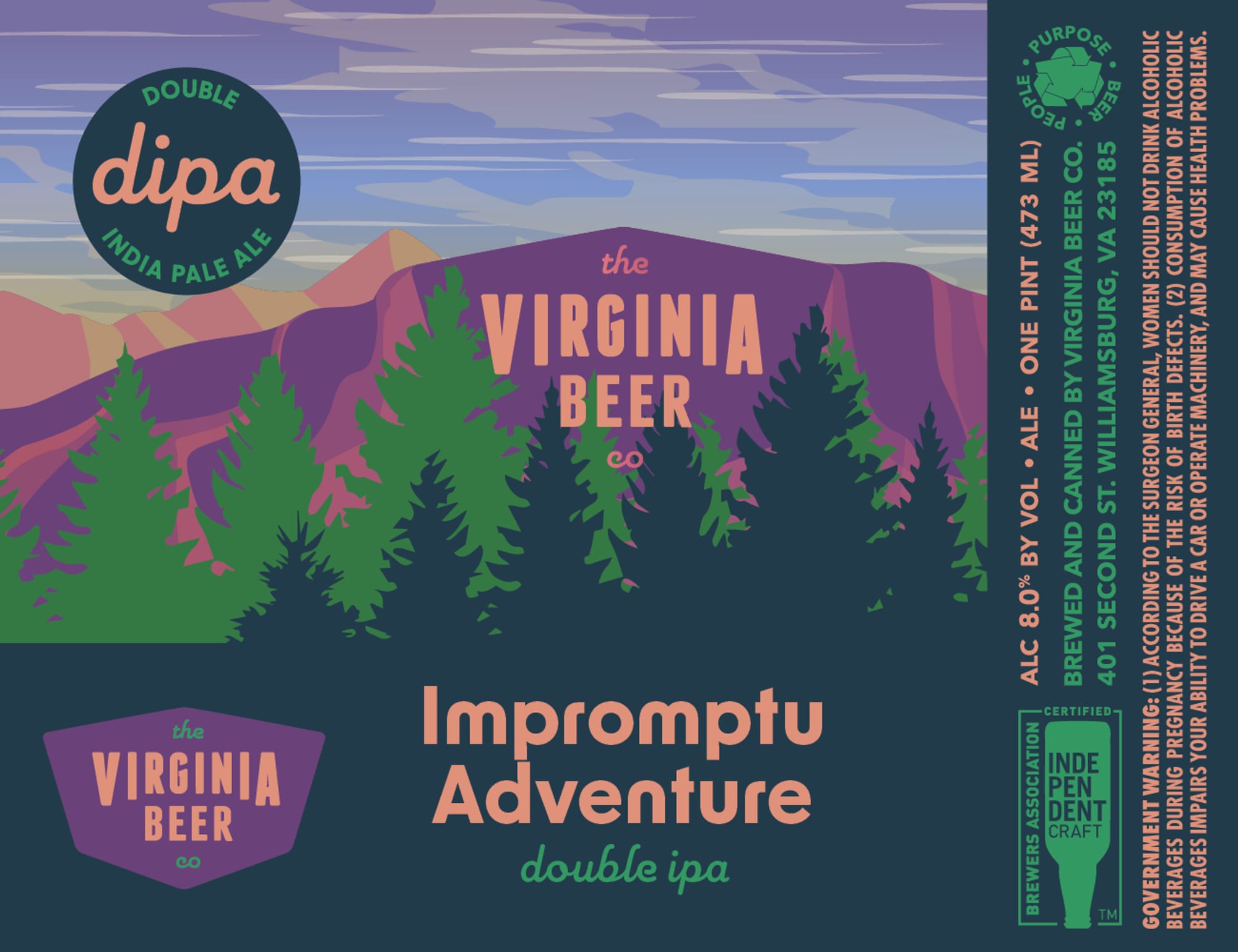 Impromptu Adventure Double IPA by The Virginia Beer Company - beer label
