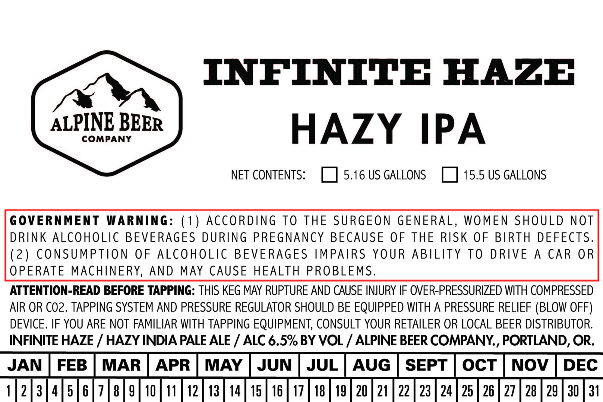 Infinite Haze by Alpine Beer Company - beer label