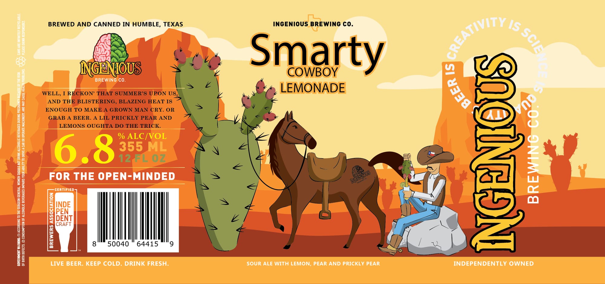 Smarty Cowboy Lemonade by Ingenious Brewing Co. - beer label