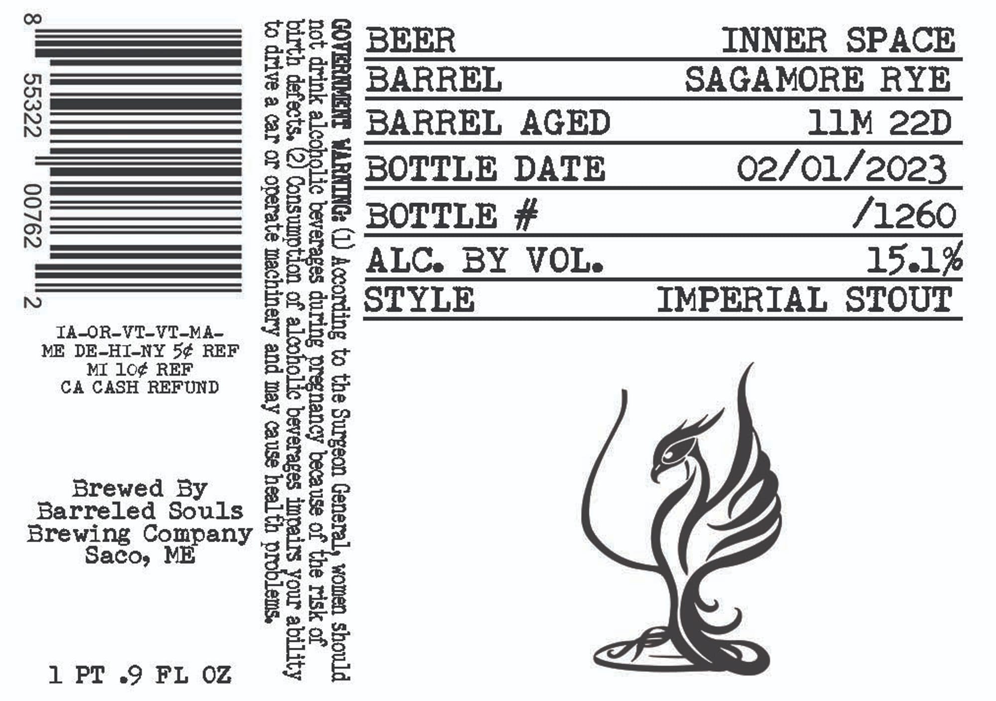 Inner Space Sagamore Rye by Barreled Souls Brewing Company - beer label