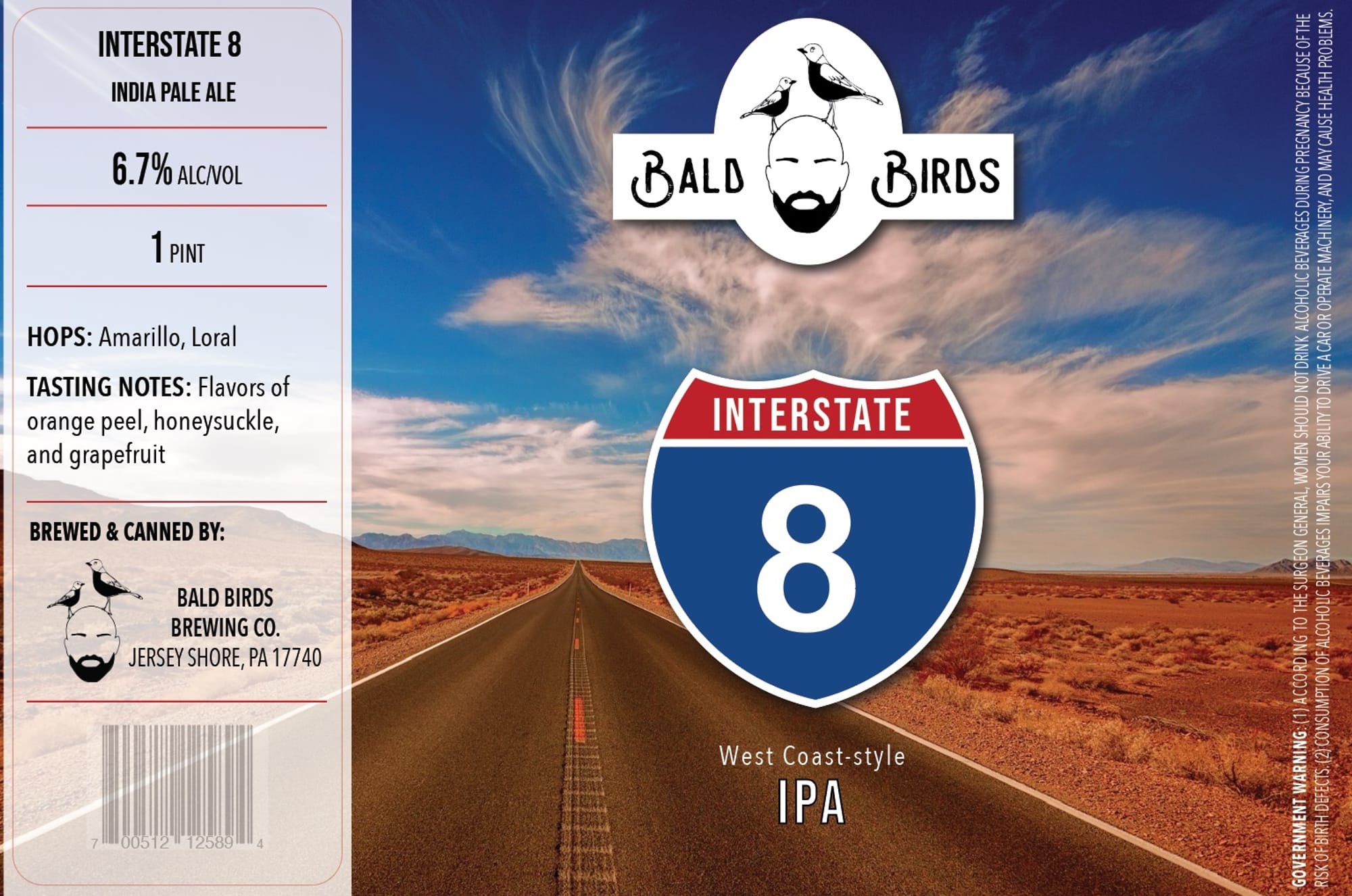 Interstate 8 by Bald Birds Brewing Co. - beer label