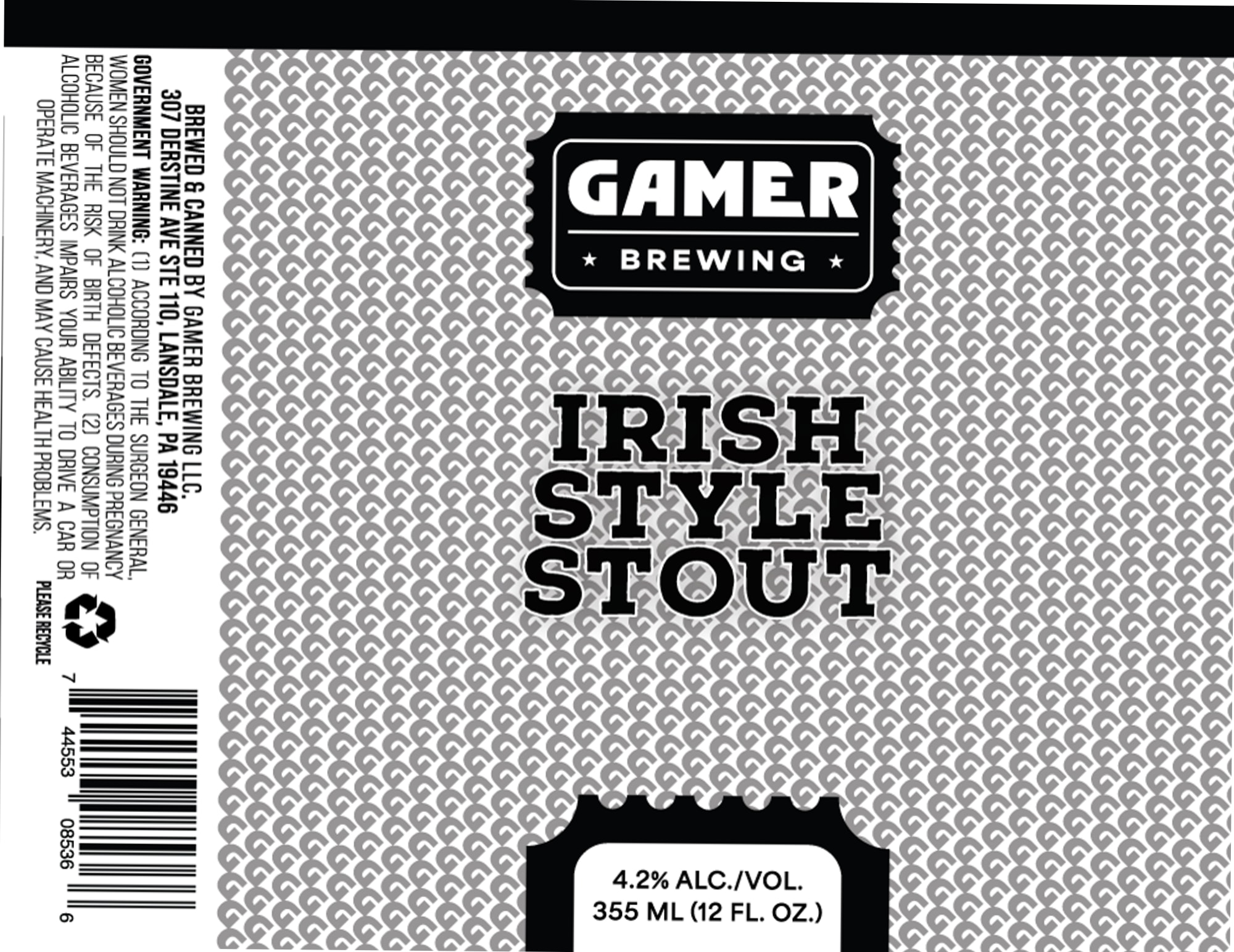 Irish Stout by Gamer Brewing - beer label