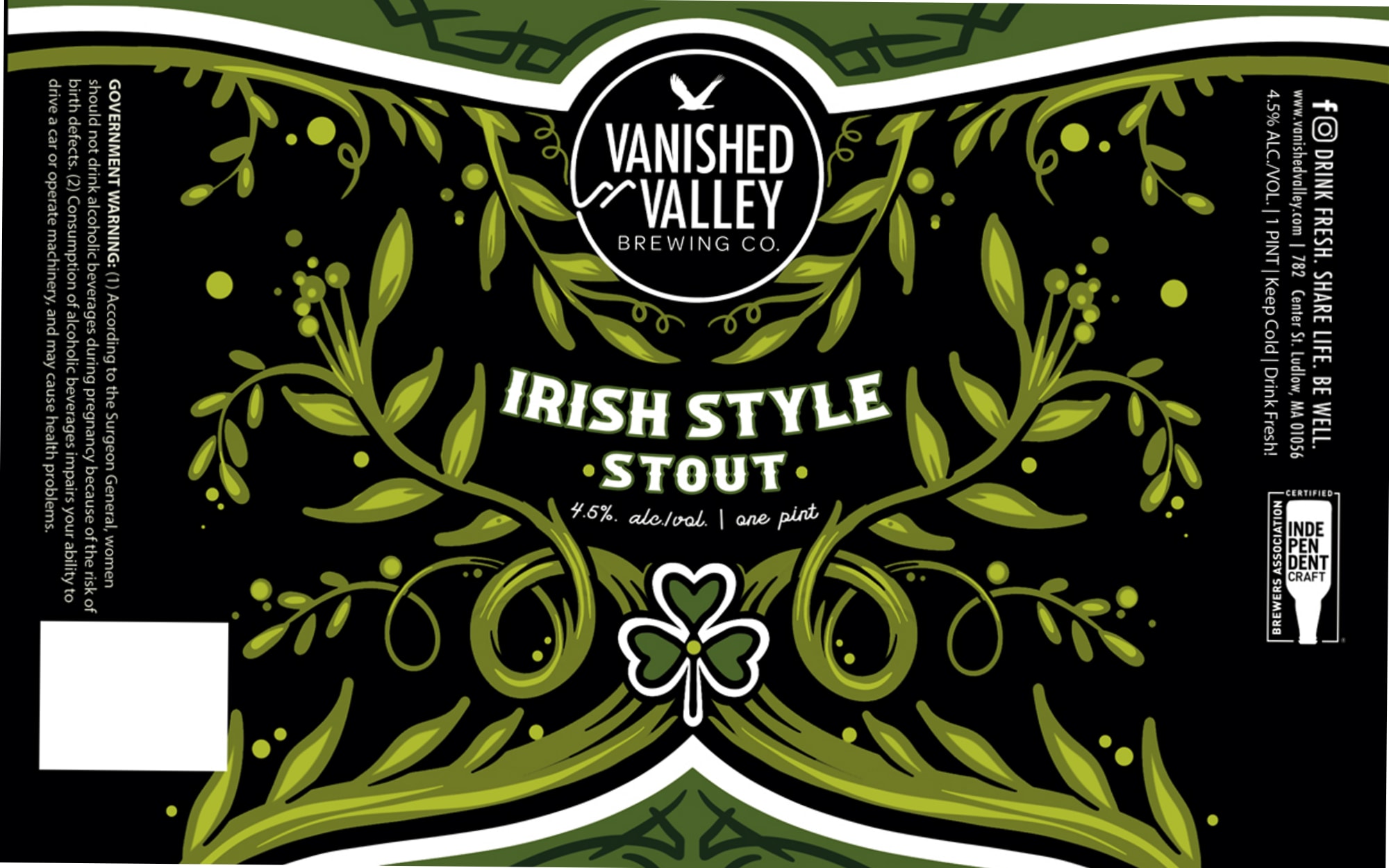 Irish Style Stout by Vanished Valley Brewing Co. - beer label