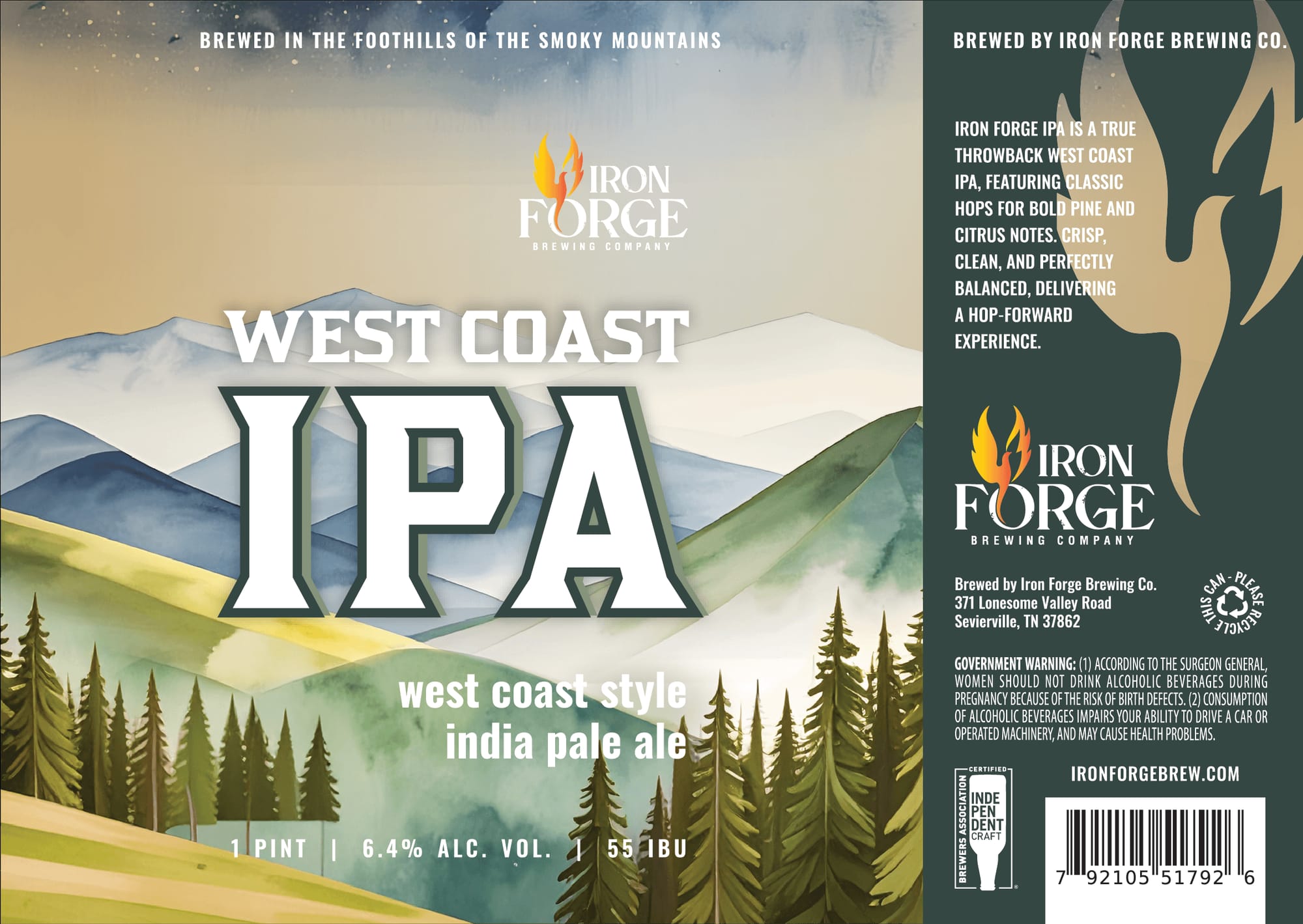 West Coast IPA by Iron Forge Brewing Company - beer label