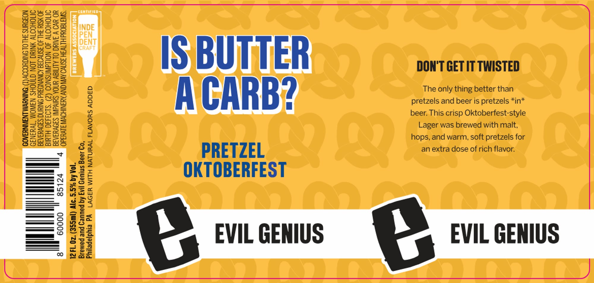 Is Butter a Carb? Pretzel Oktoberfest by Evil Genius Beer Co. - beer label