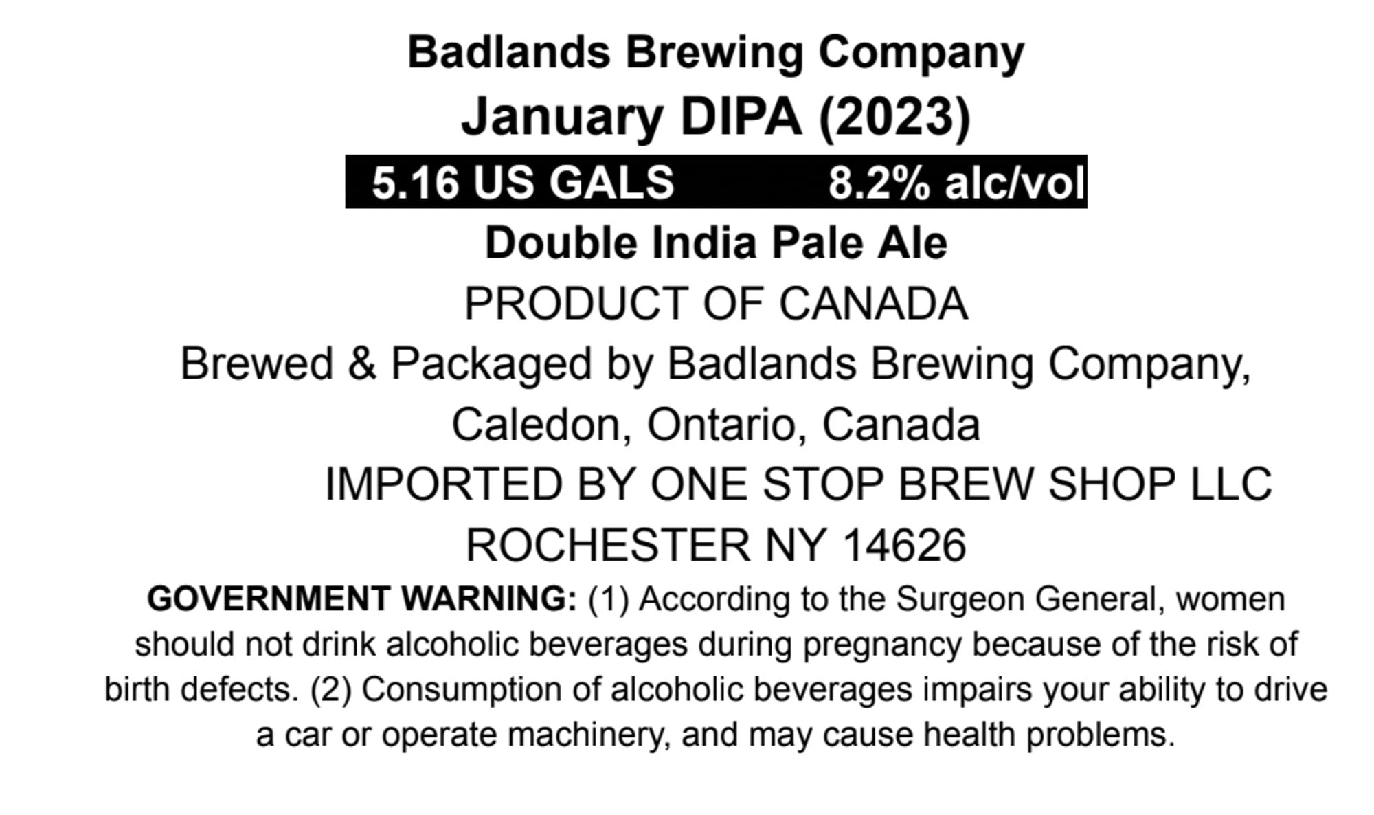 January DIPA (2023) by Badlands Brewing Company - beer label