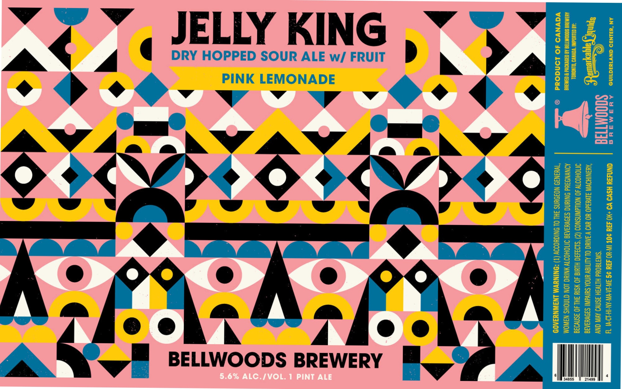Jelly King - Pink Lemonade by Bellwoods Brewery - beer label