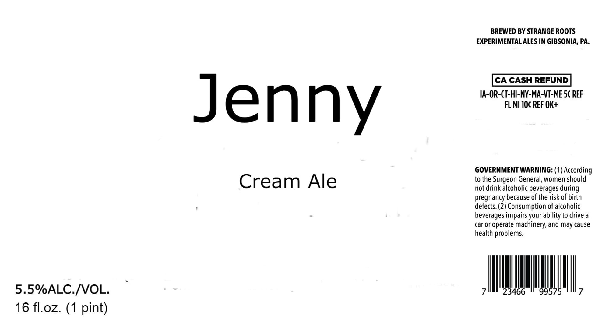 Jenny by Strange Roots Experimental Ales - beer label