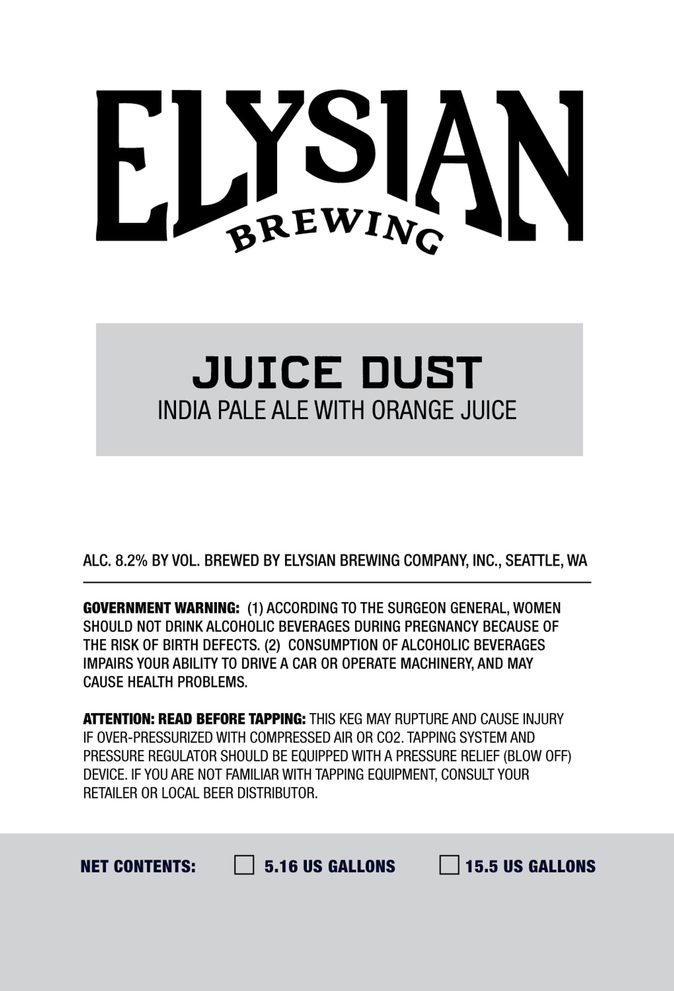 Juice Dust by Elysian Brewing - beer label