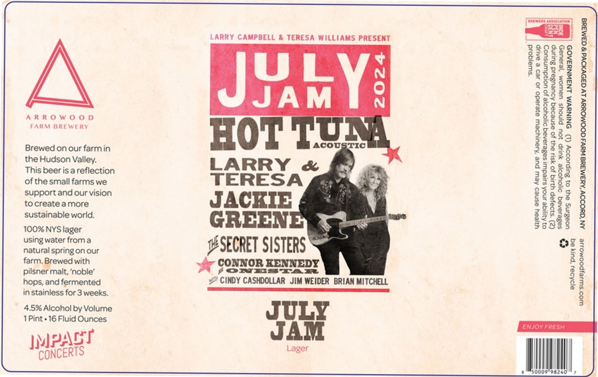 July Jam Hot Tuna by Arrowood Farm Brewery - beer label