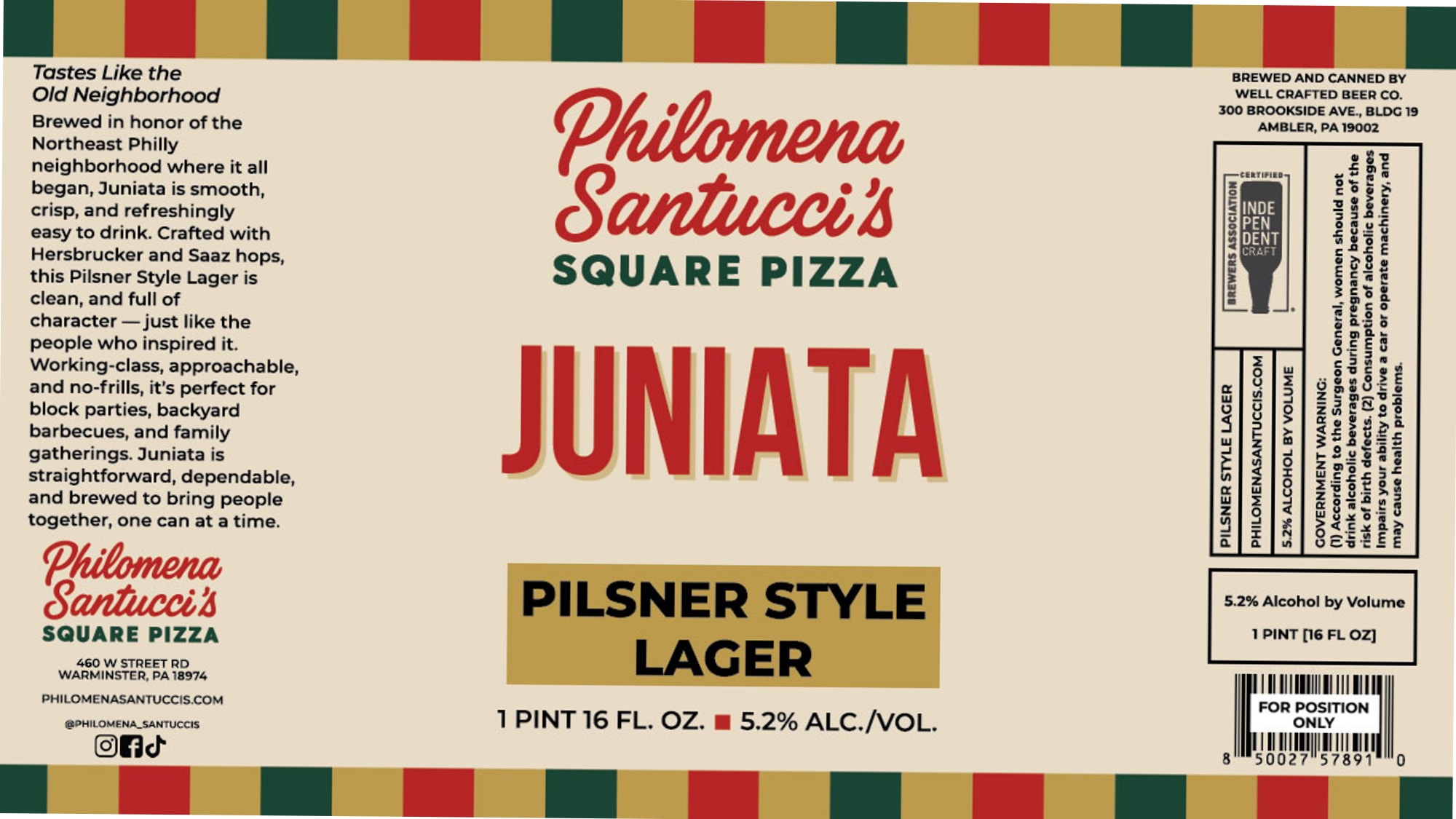 Juniata by Philomena Santucci's Square Pizza - beer label