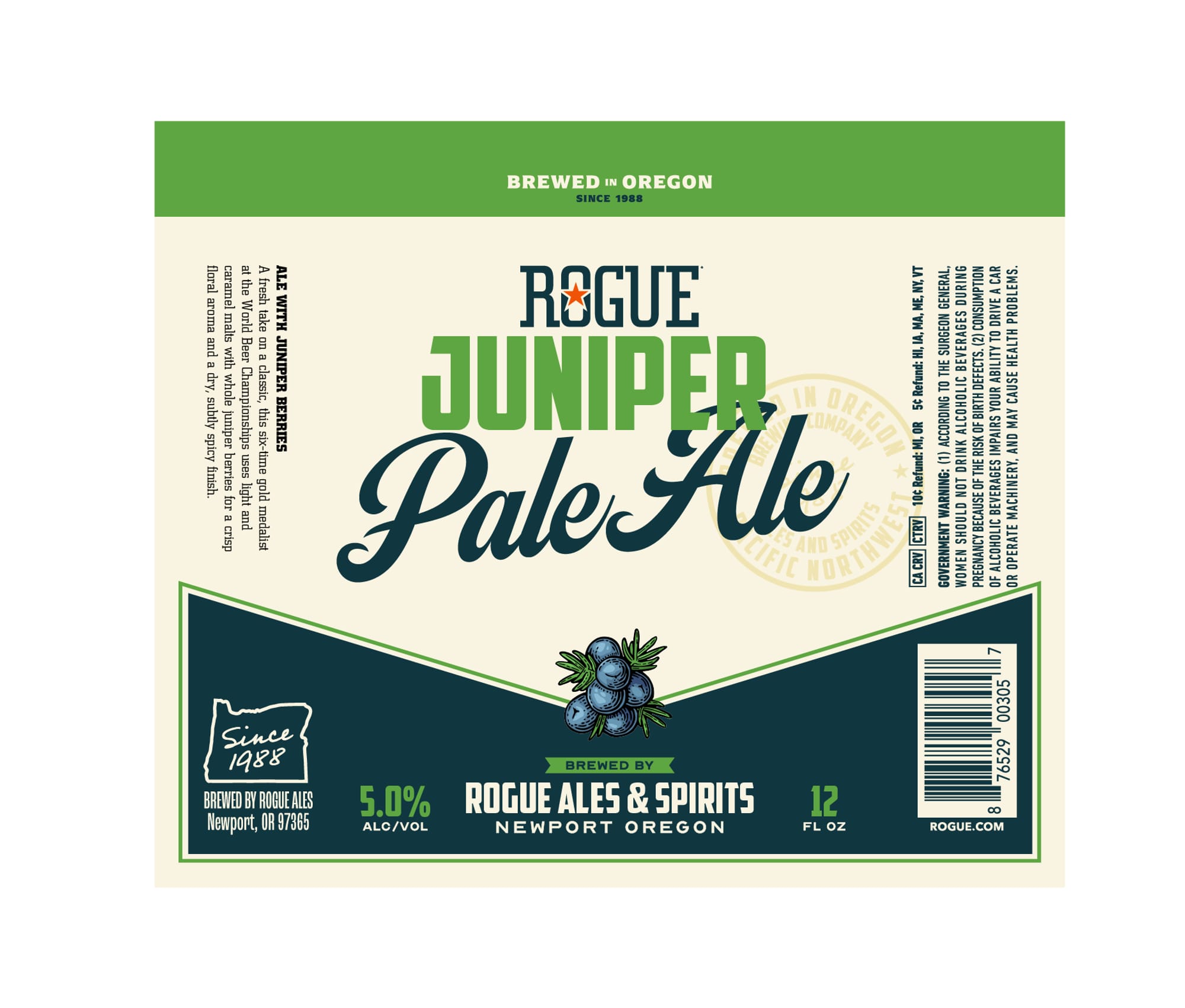 Juniper Pale Ale by Rogue Ales & Spirits - beer label