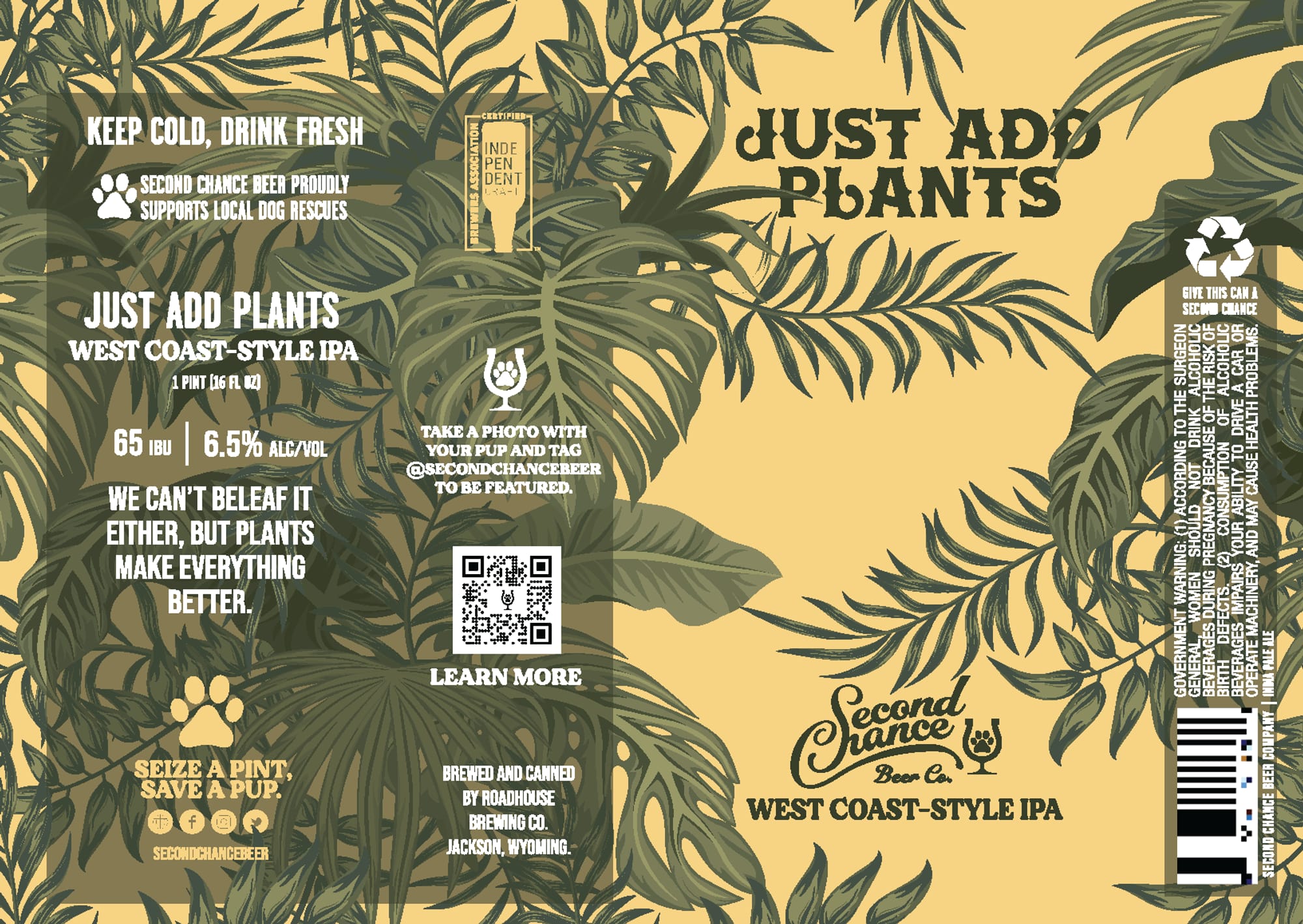 Just Add Plants by Second Chance Beer Co. - beer label