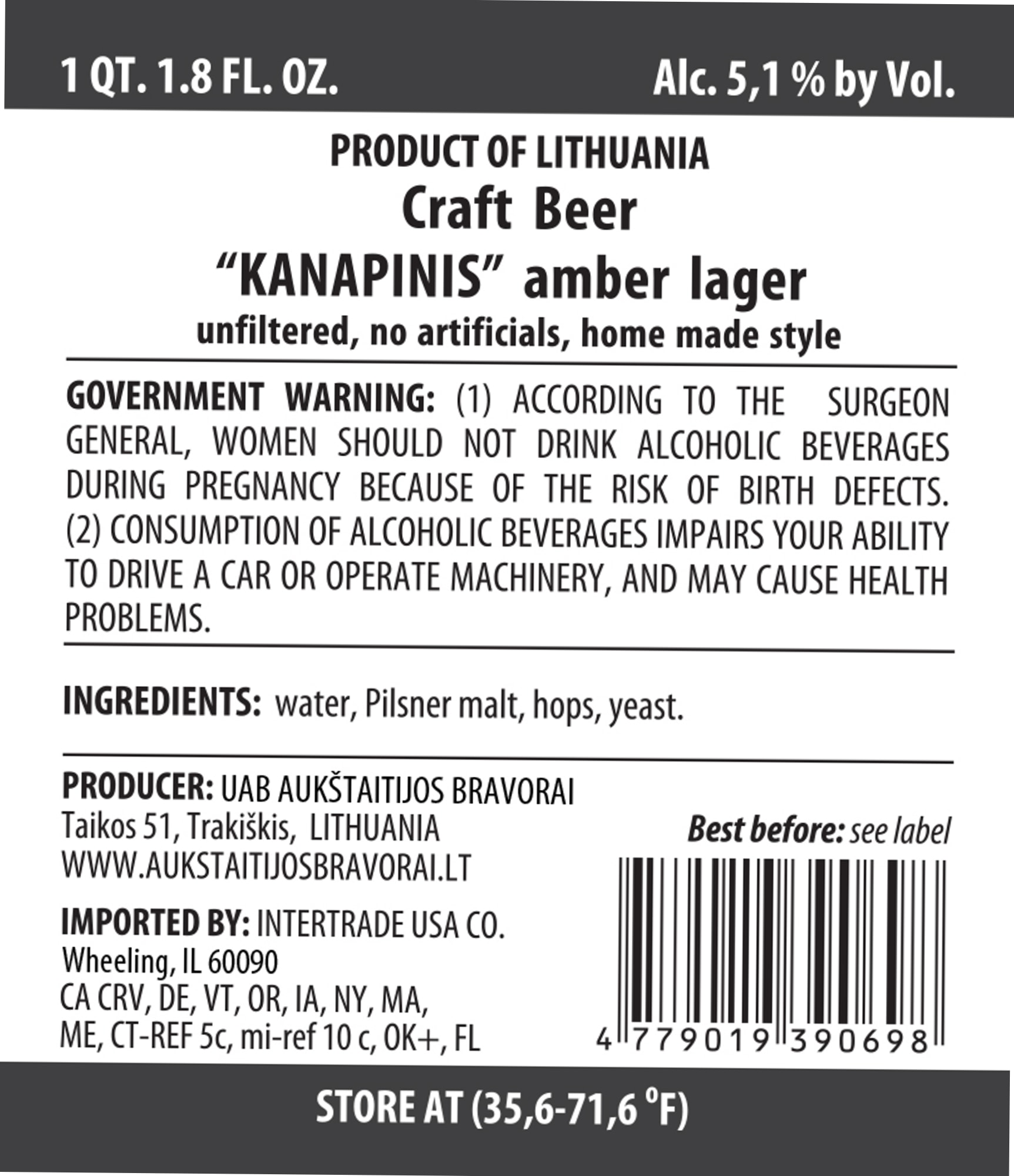 Kanapinis by Aukštaitijos Bravorai - beer label