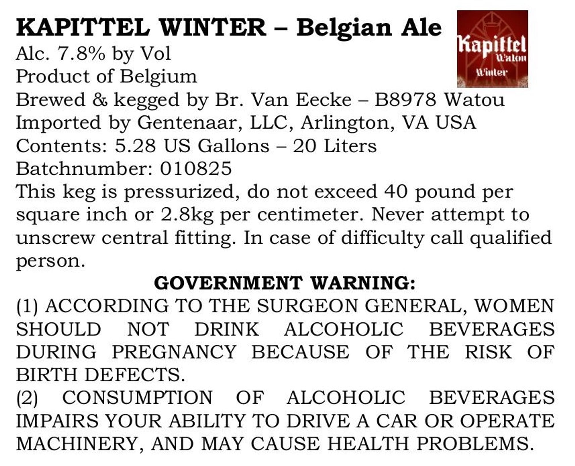 Kapittel Winter by Br. Van Eecke - beer label