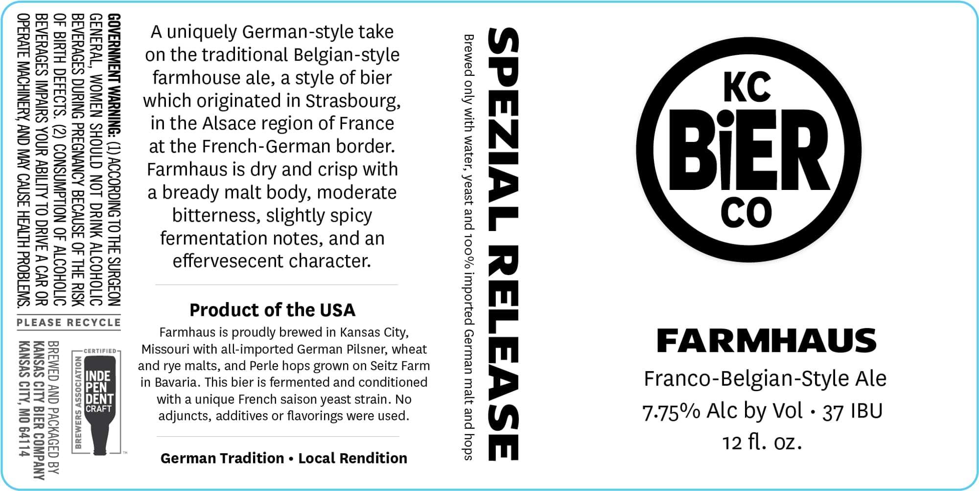 Spezial Release Farmhaus by KC Bier Co. - beer label