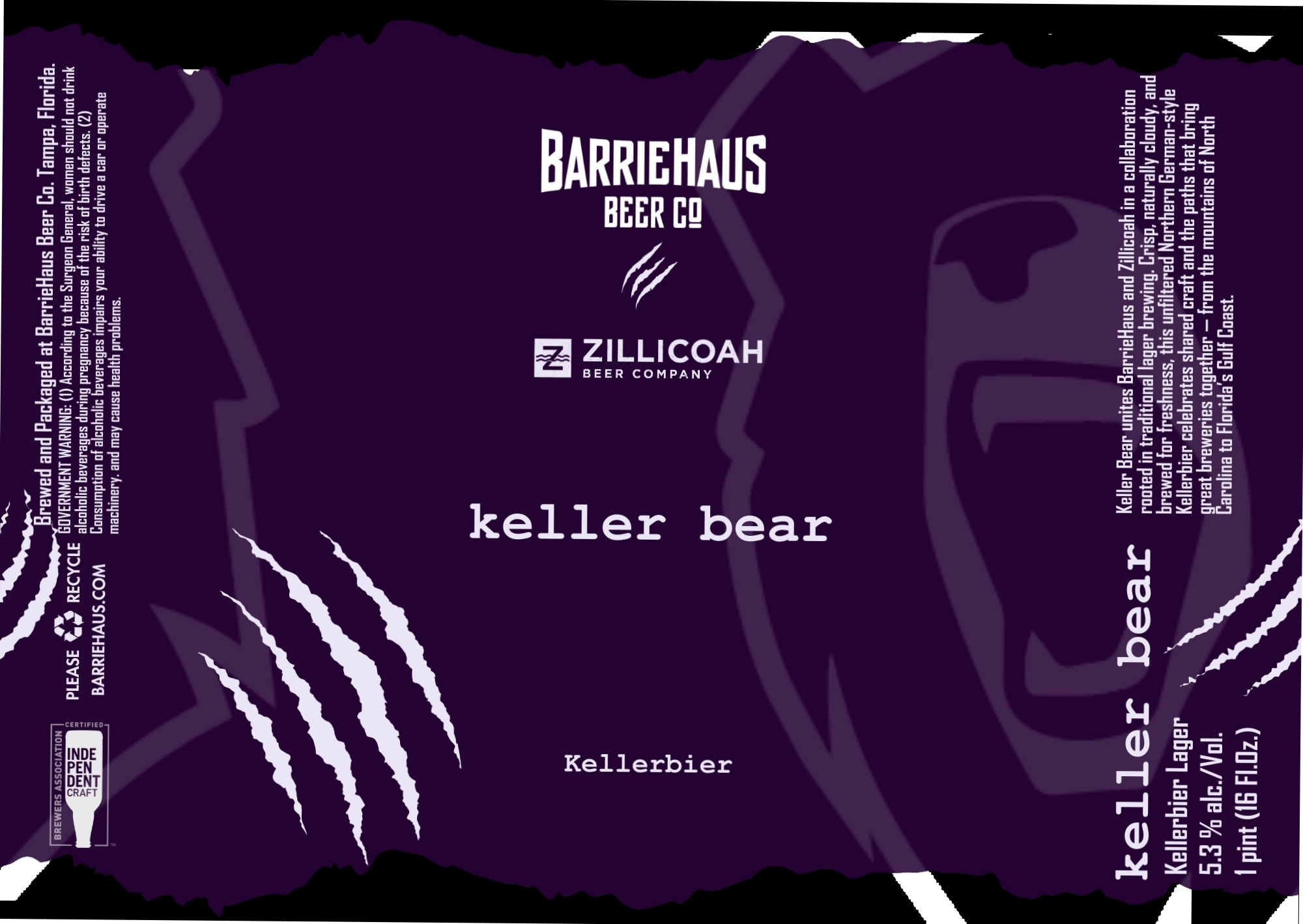 Keller Bear by Barriehaus Beer Co. & Zillicoah Beer Company - beer label