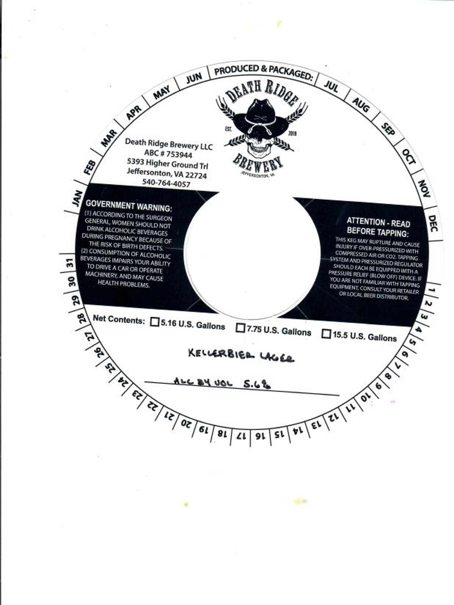 Kellerbier Lager by Death Ridge Brewery - beer label