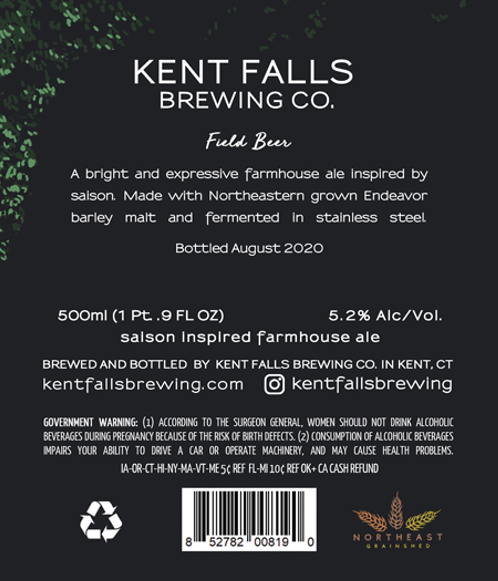 Field Beer by Kent Falls Brewing Co. - beer label