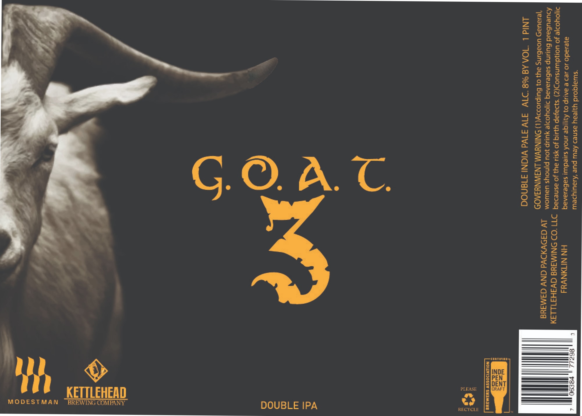 G.O.A.T. by Kettlehead Brewing Company - beer label