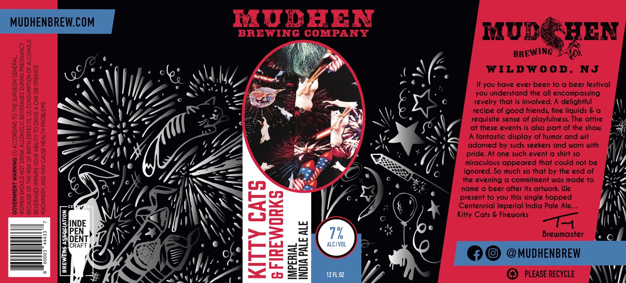 Kitty Cats & Fireworks Imperial India Pale Ale by Mudhen Brewing Company - beer label