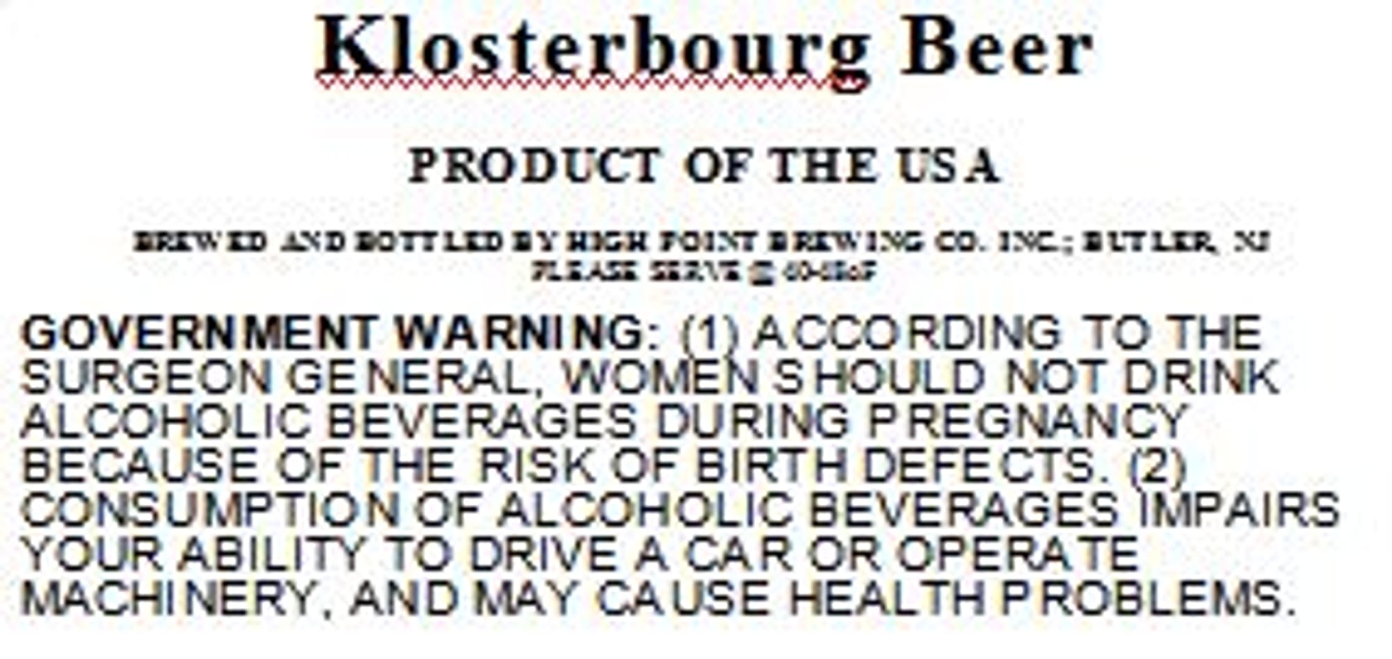 Klosterbourg Beer by High Point Brewing Co. - beer label