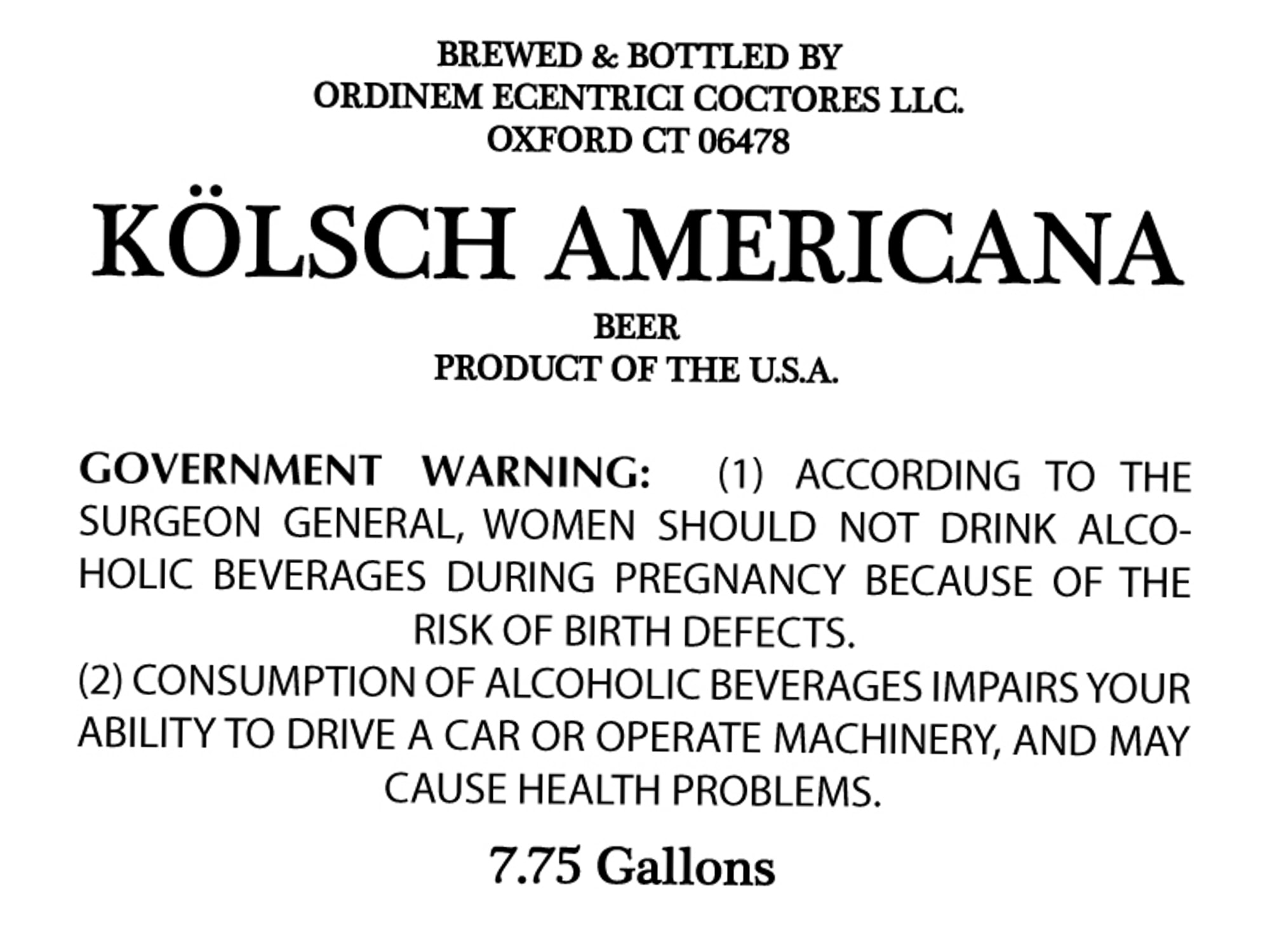 Kölsch Americana by Ordinem Eccentrici Doctores LLC - beer label