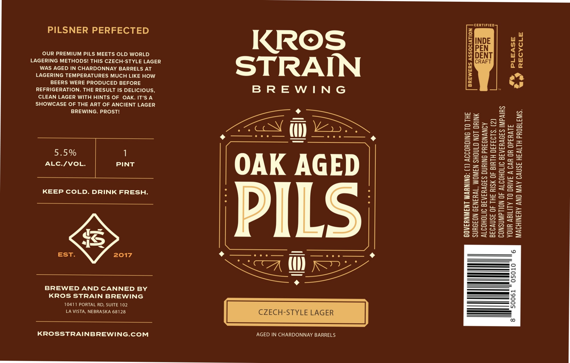 Oak Aged Pils by Kros Strain Brewing - beer label