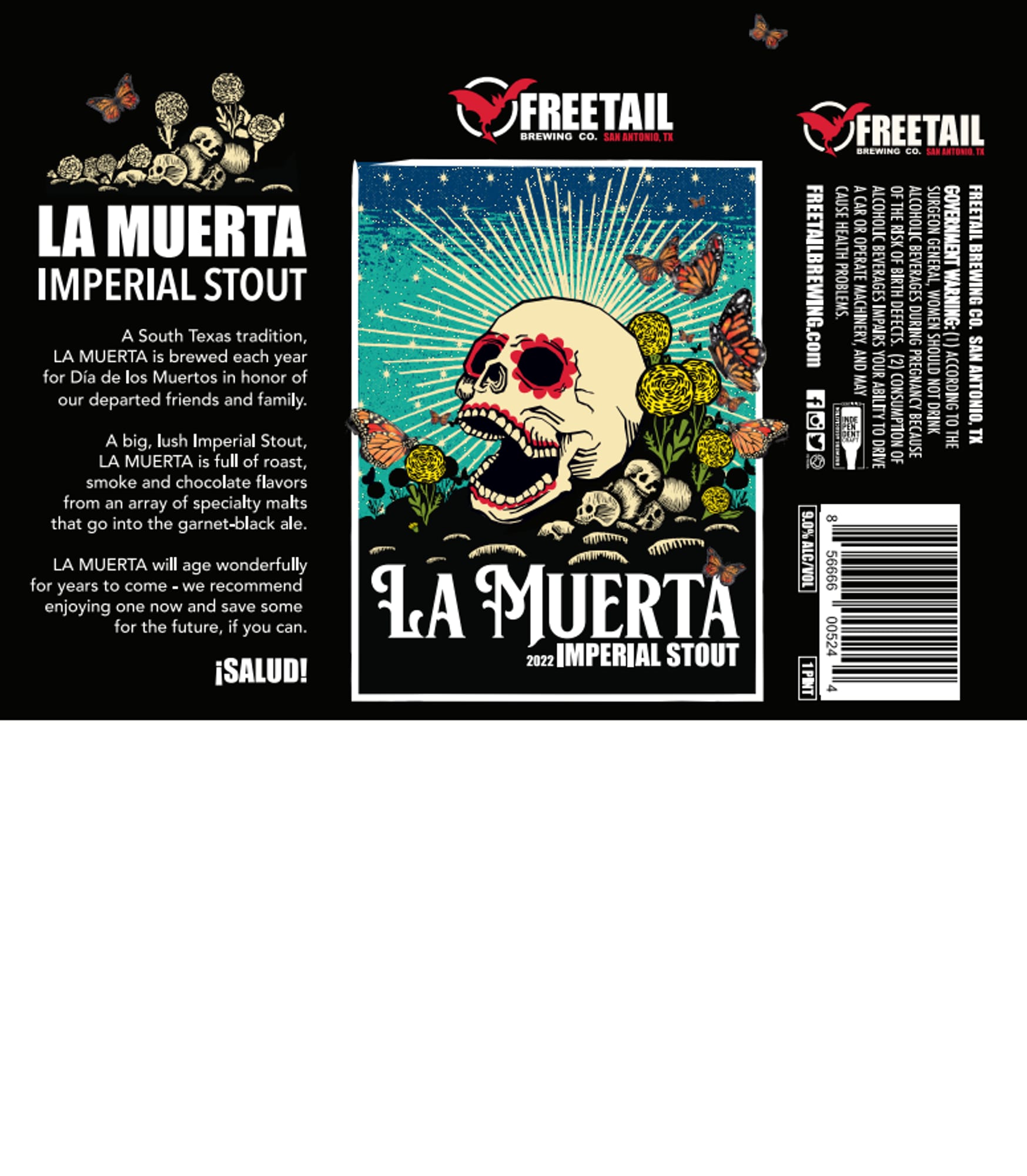 La Muerta Imperial Stout by Freetail Brewing Co. - beer label