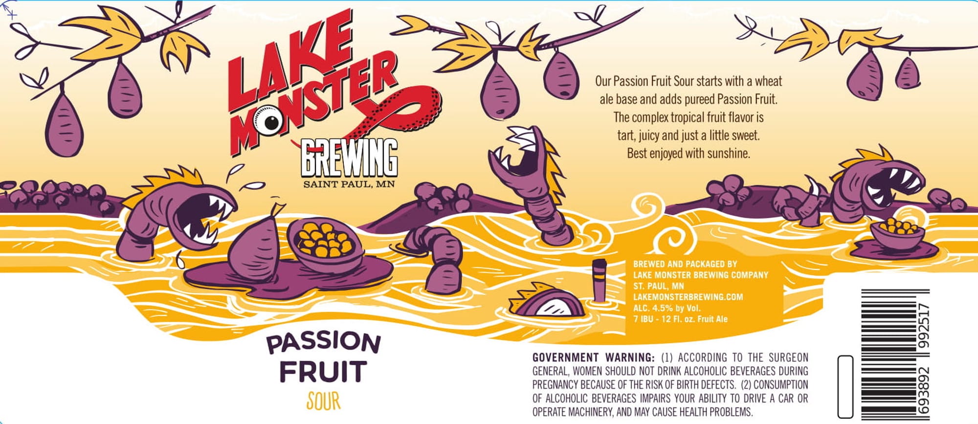 Passion Fruit Sour by Lake Monster Brewing - beer label