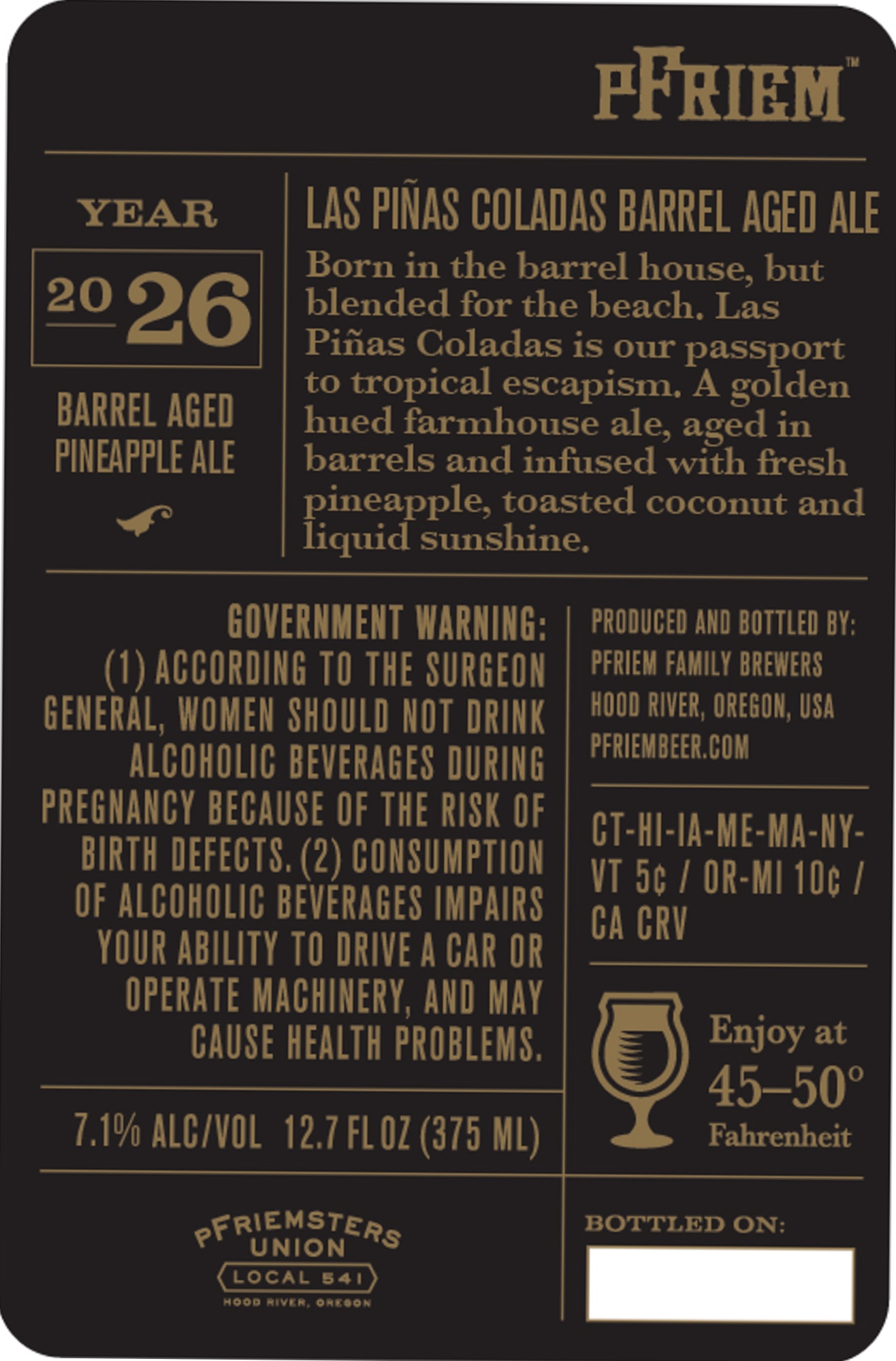 Las Piñas Coladas Barrel Aged Ale by Pfriem Family Brewers - beer label