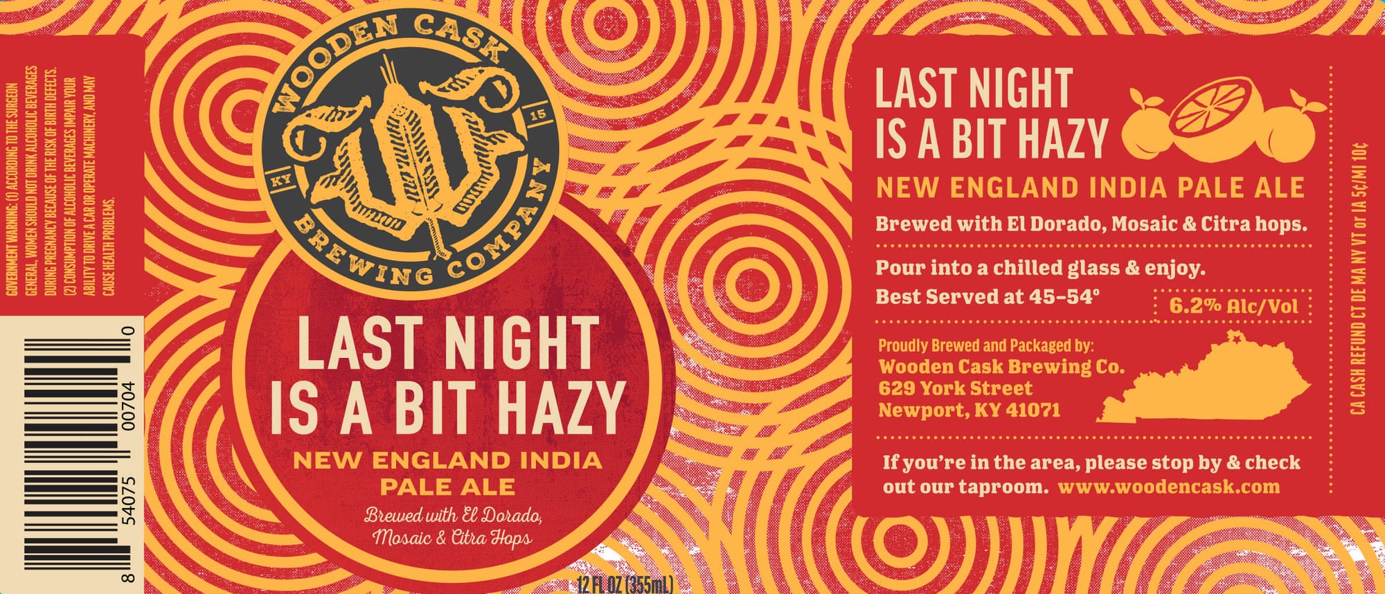 Last Night Is A Bit Hazy by Wooden Cask Brewing Co. - beer label