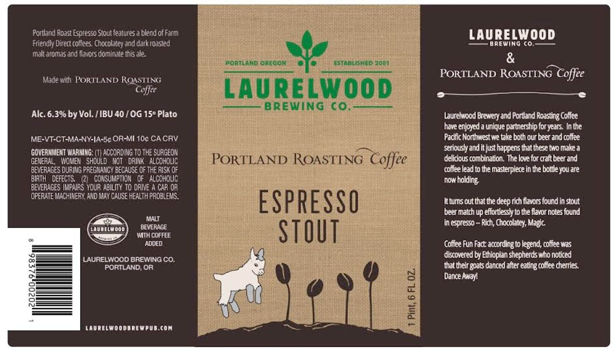 Espresso Stout by Laurelwood Brewing Co. - beer label