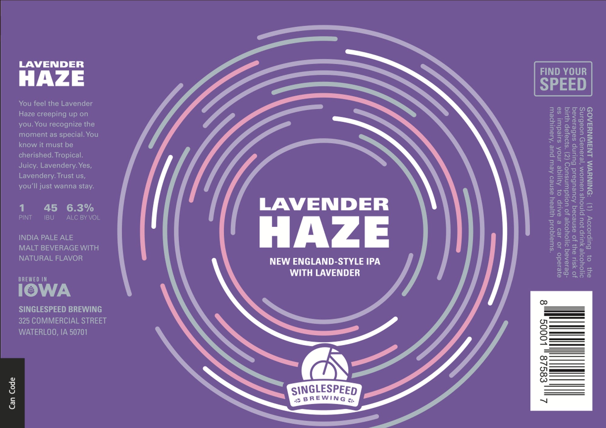 Lavender Haze by Singlespeed Brewing - beer label