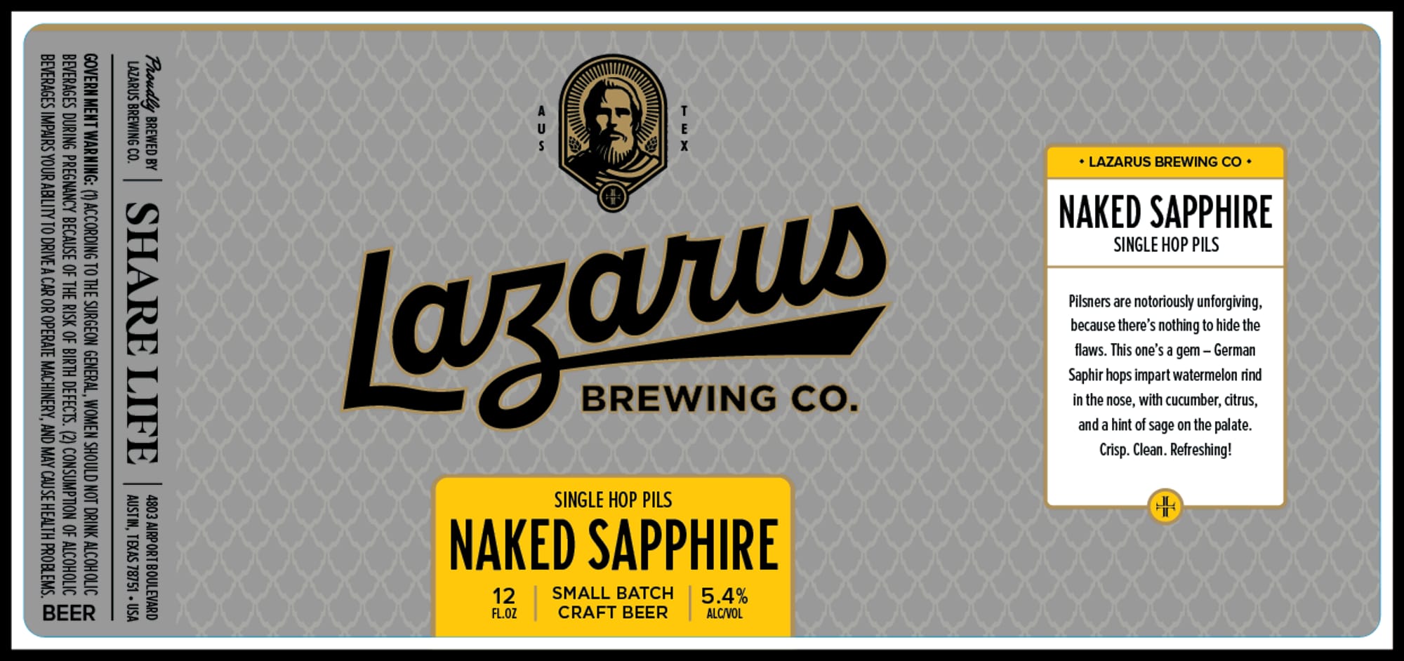 Naked Sapphire by Lazarus Brewing Co. - beer label